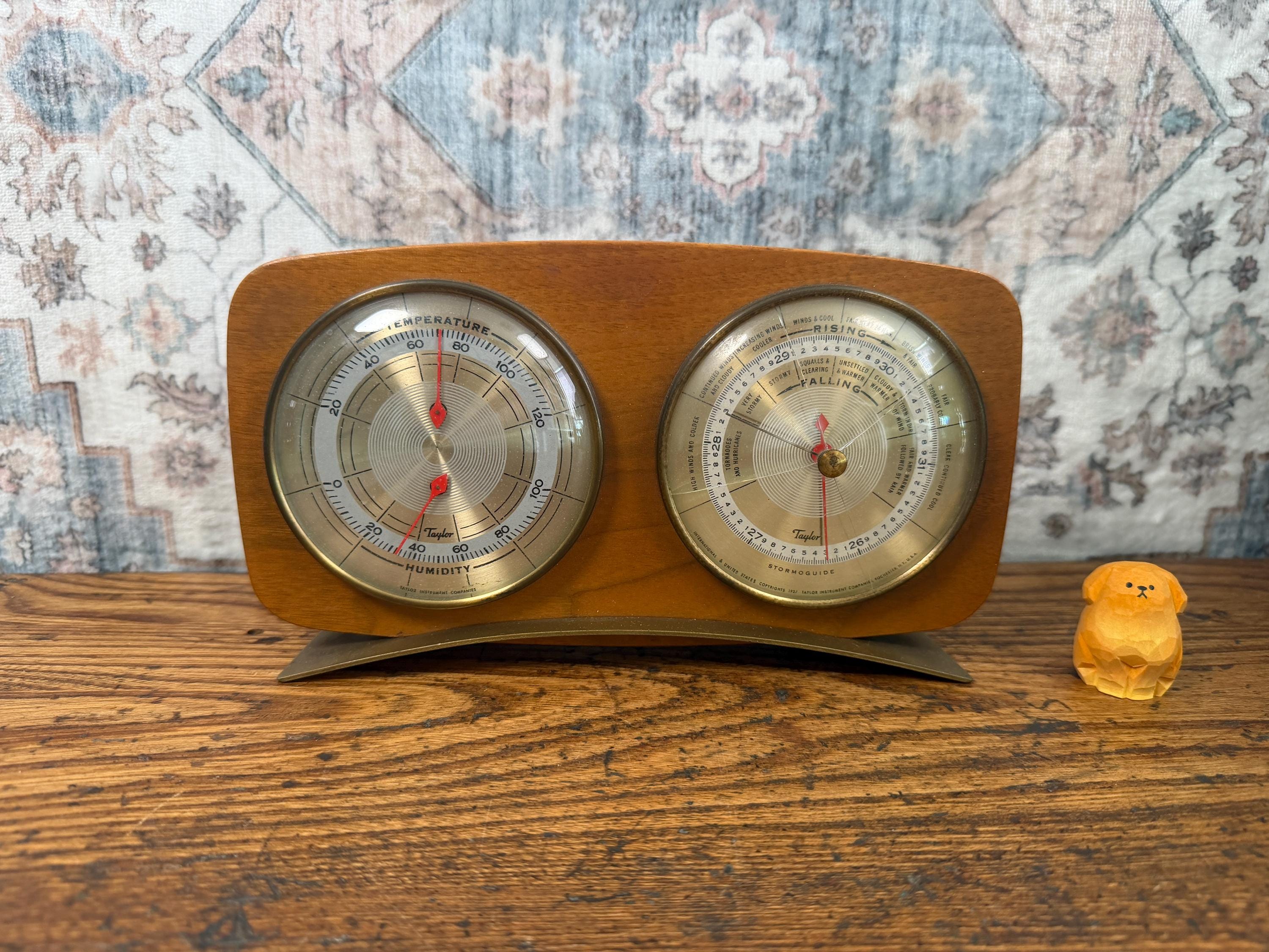 Vintage 1960s Taylor Stormoguide Weather Station Barometer Thermometer Hygrometer Wood Wall Decor Mid Century