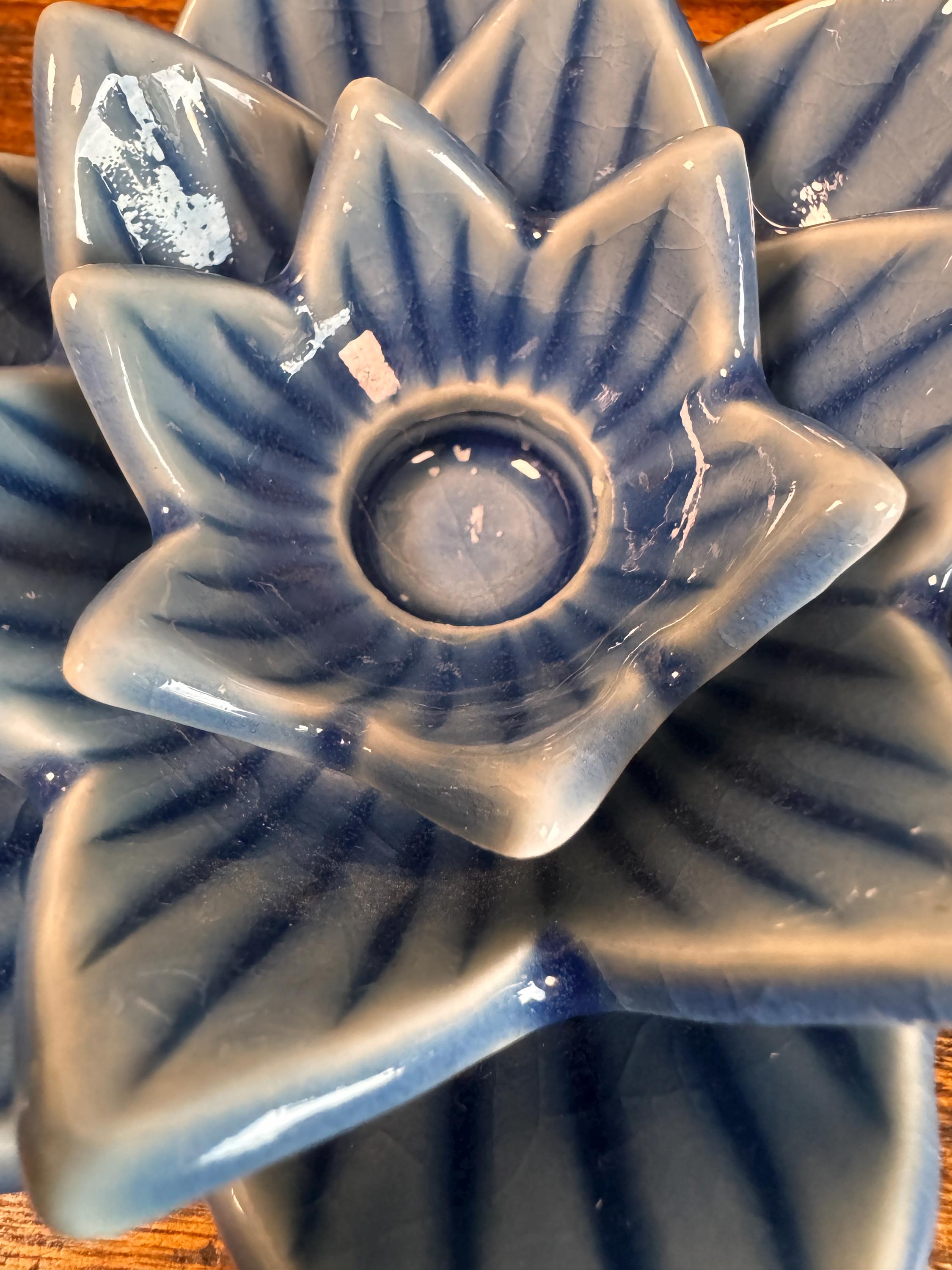 Blue Ceramic Lotus Flower Candle Holders by Siam Celadon