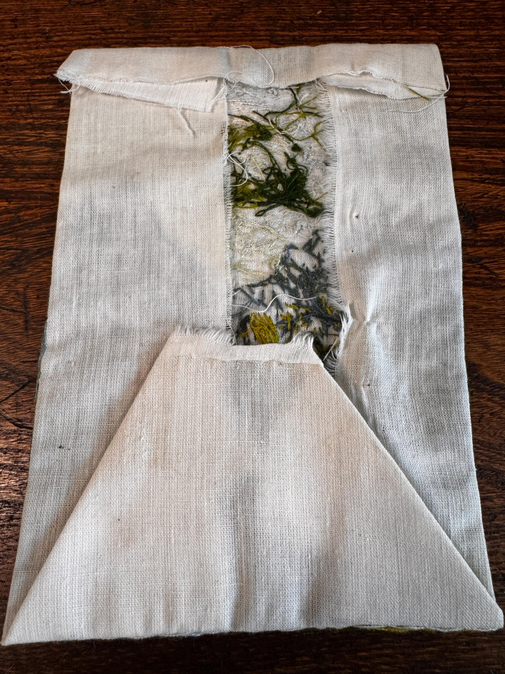 Hand-Embroidered Landscape Textile Art with Bamboo and River Scene