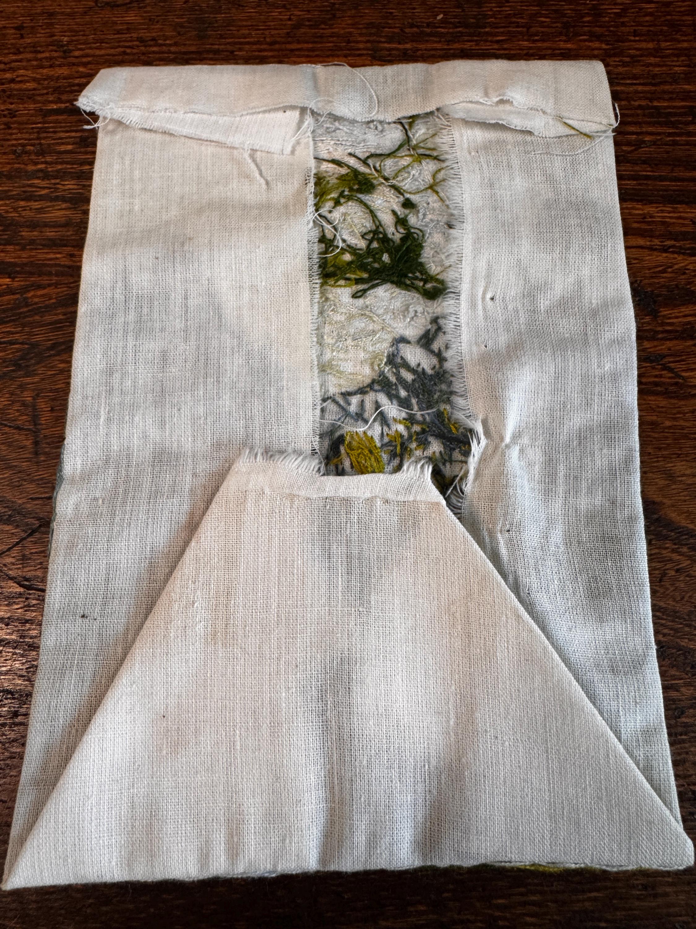 Hand-Embroidered Landscape Textile Art with Bamboo and River Scene