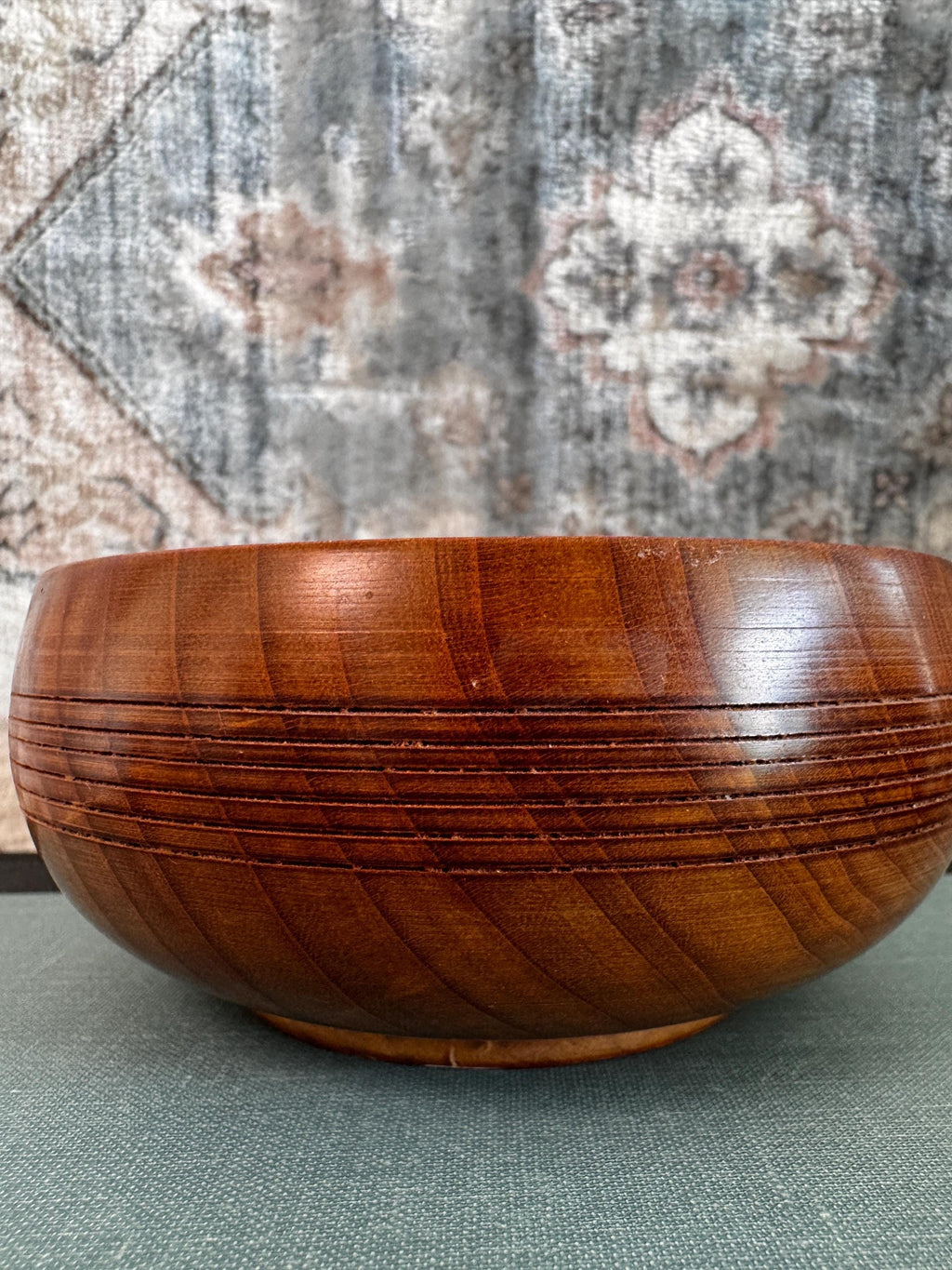 Hand-Carved Wooden Lidded Bowl with Decorative Lid