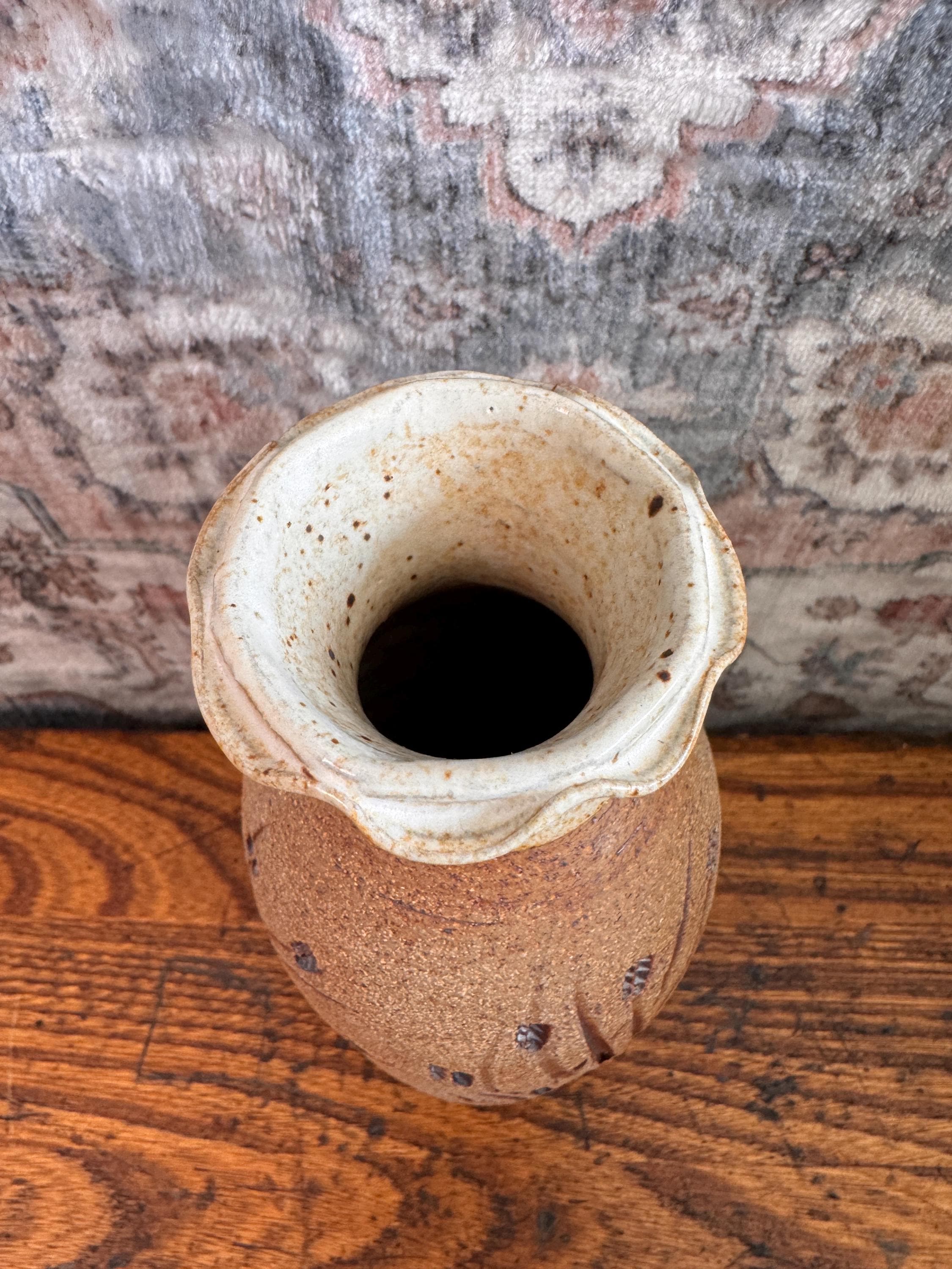Handcrafted Stoneware Vase with Wheat Motif