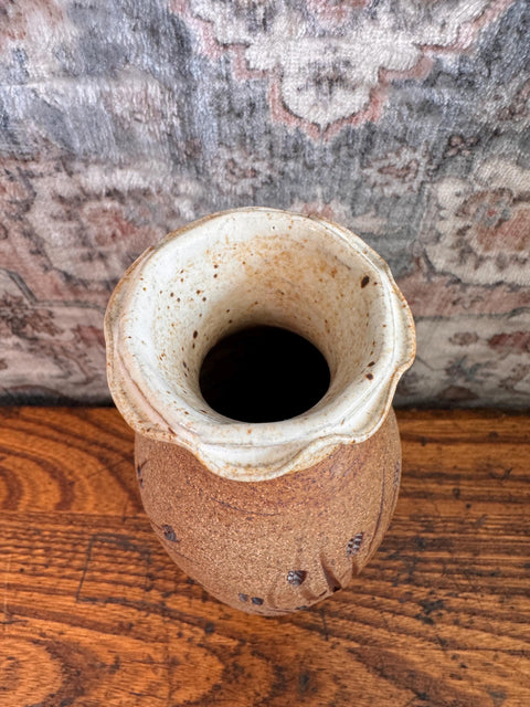 Handcrafted Stoneware Vase with Wheat Motif