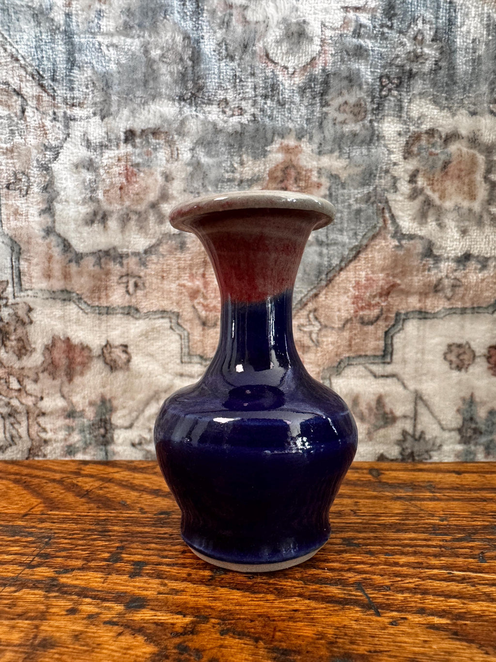 Small Blue and Pink Glazed Ceramic Vase