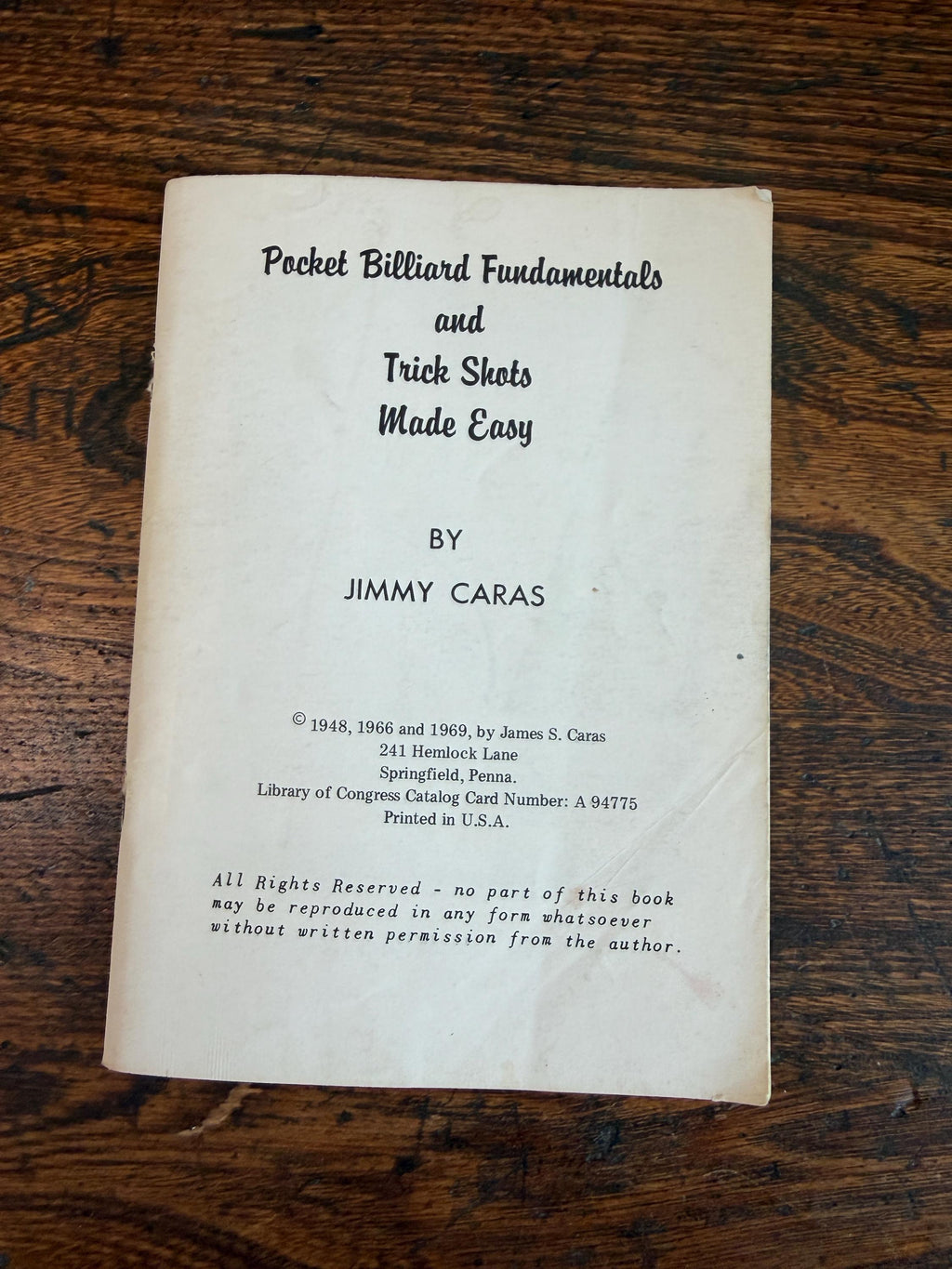 Pocket Billiard Fundamentals and Trick Shots Made Easy by Jimmy Caras | 1969 Paperback