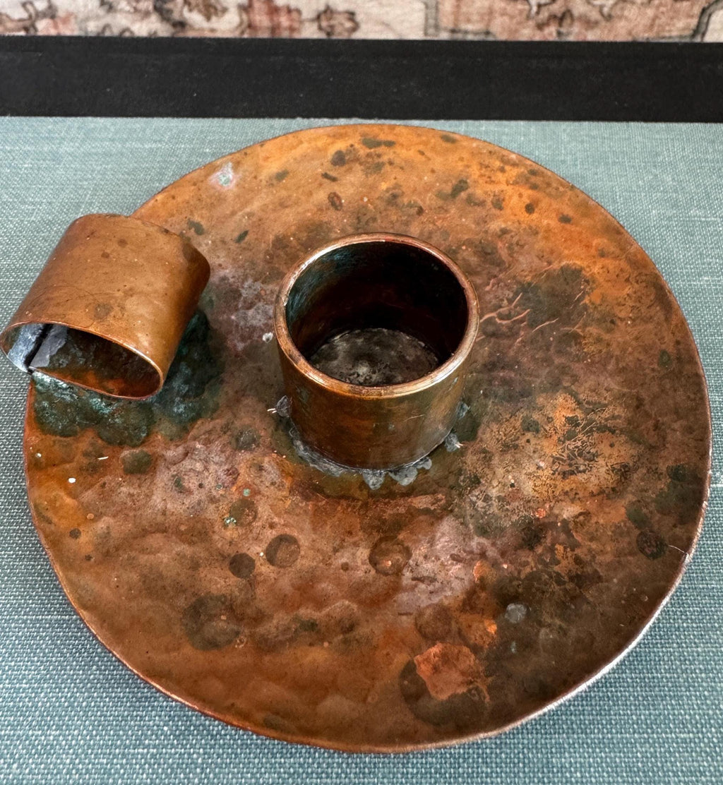 Hammered Copper Chamberstick Candle Holder with Finger Loop