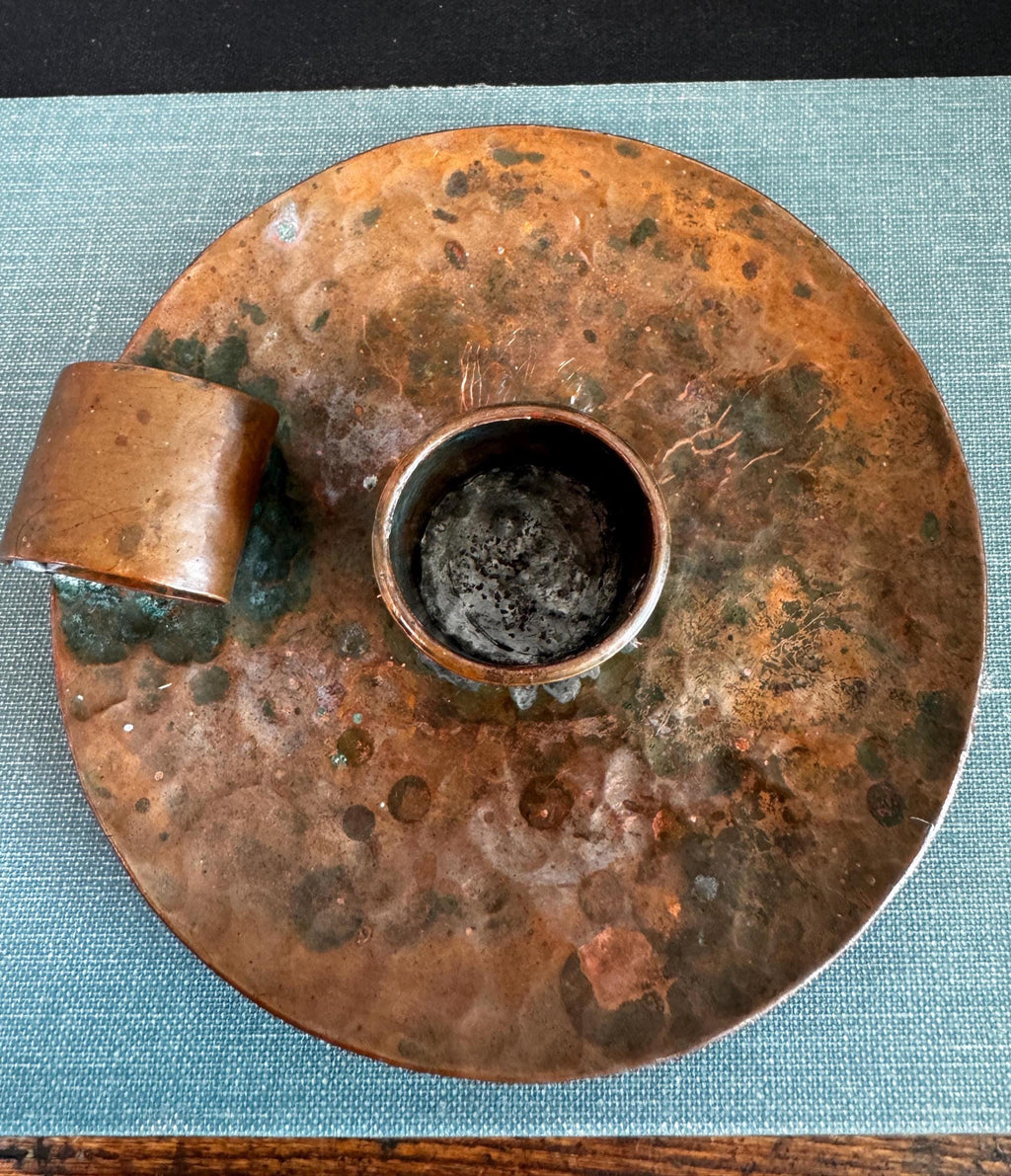 Hammered Copper Chamberstick Candle Holder with Finger Loop