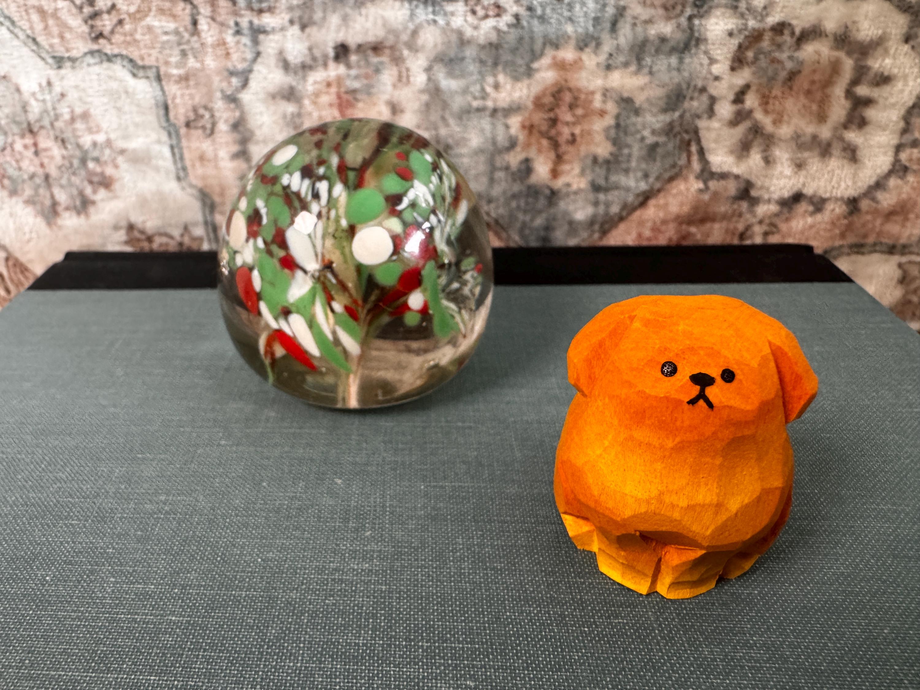 Vintage Glass Paperweight with Red, Green, and White Inclusions