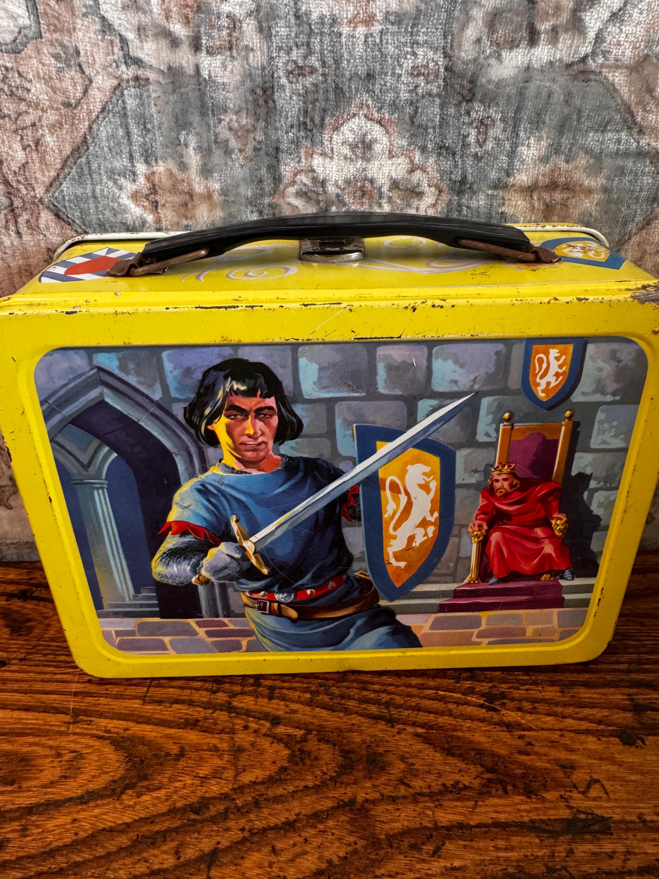 Vintage Metal Lunchbox with Knight and Castle Artwork
