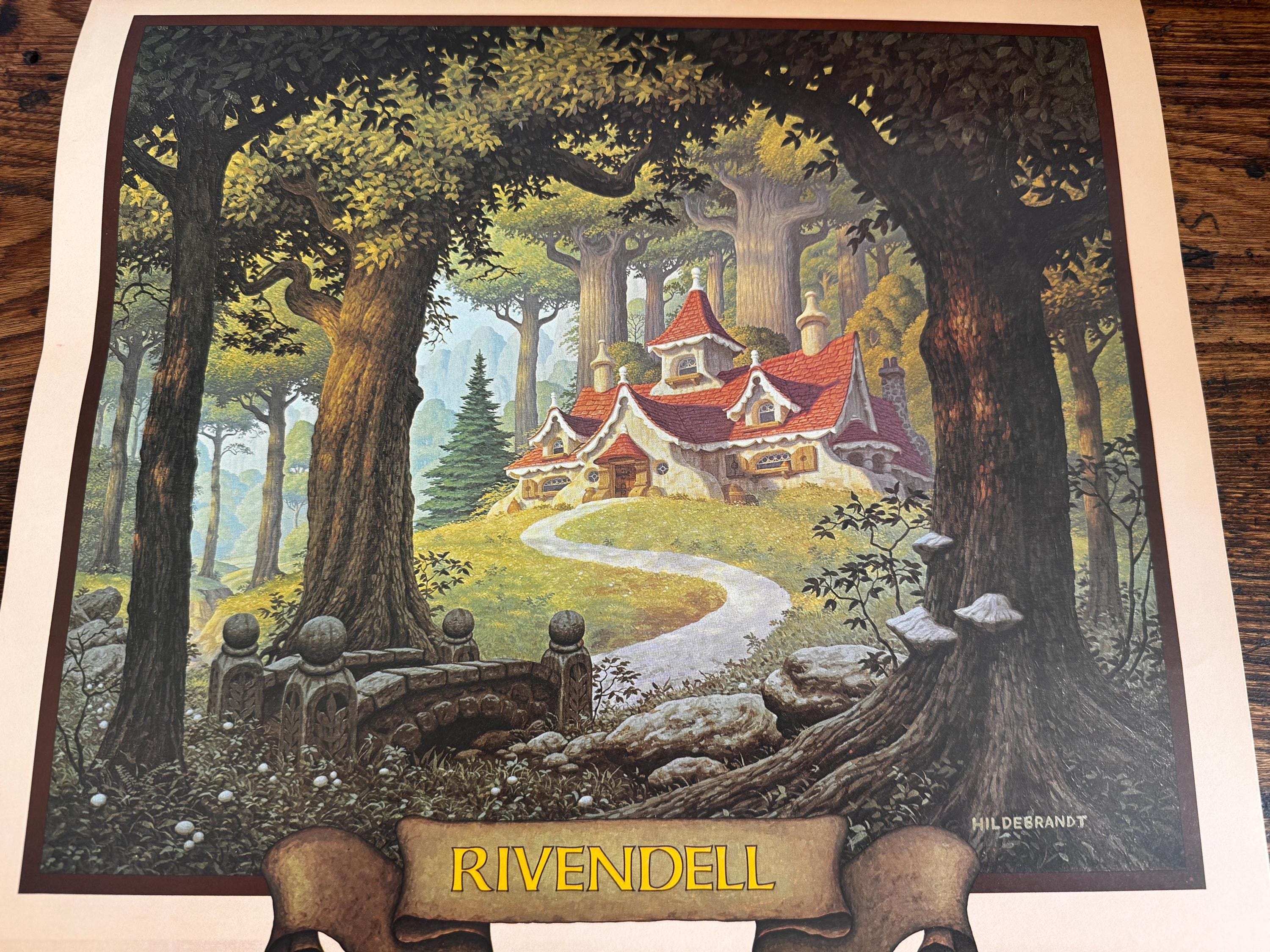 Rivendell Fantasy Art Print by Hildebrandt | 1977 Calendar Page