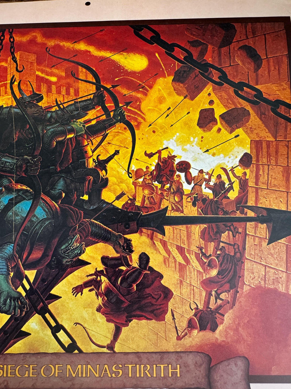 Siege of Minas Tirith Fantasy Art Print by Hildebrandt | 1977 Calendar Page