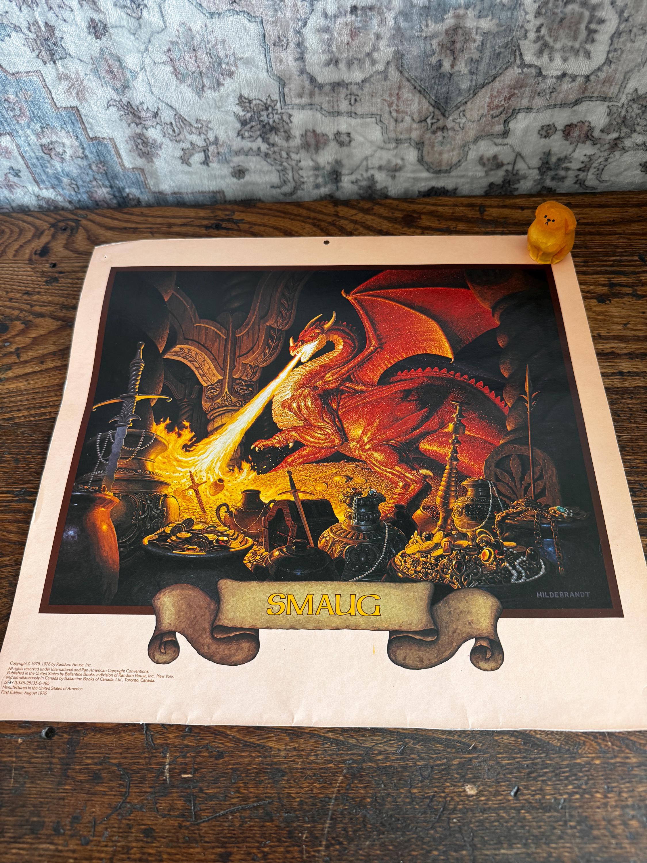 Smaug Fantasy Art Print by Hildebrandt | 1977 Calendar Page
