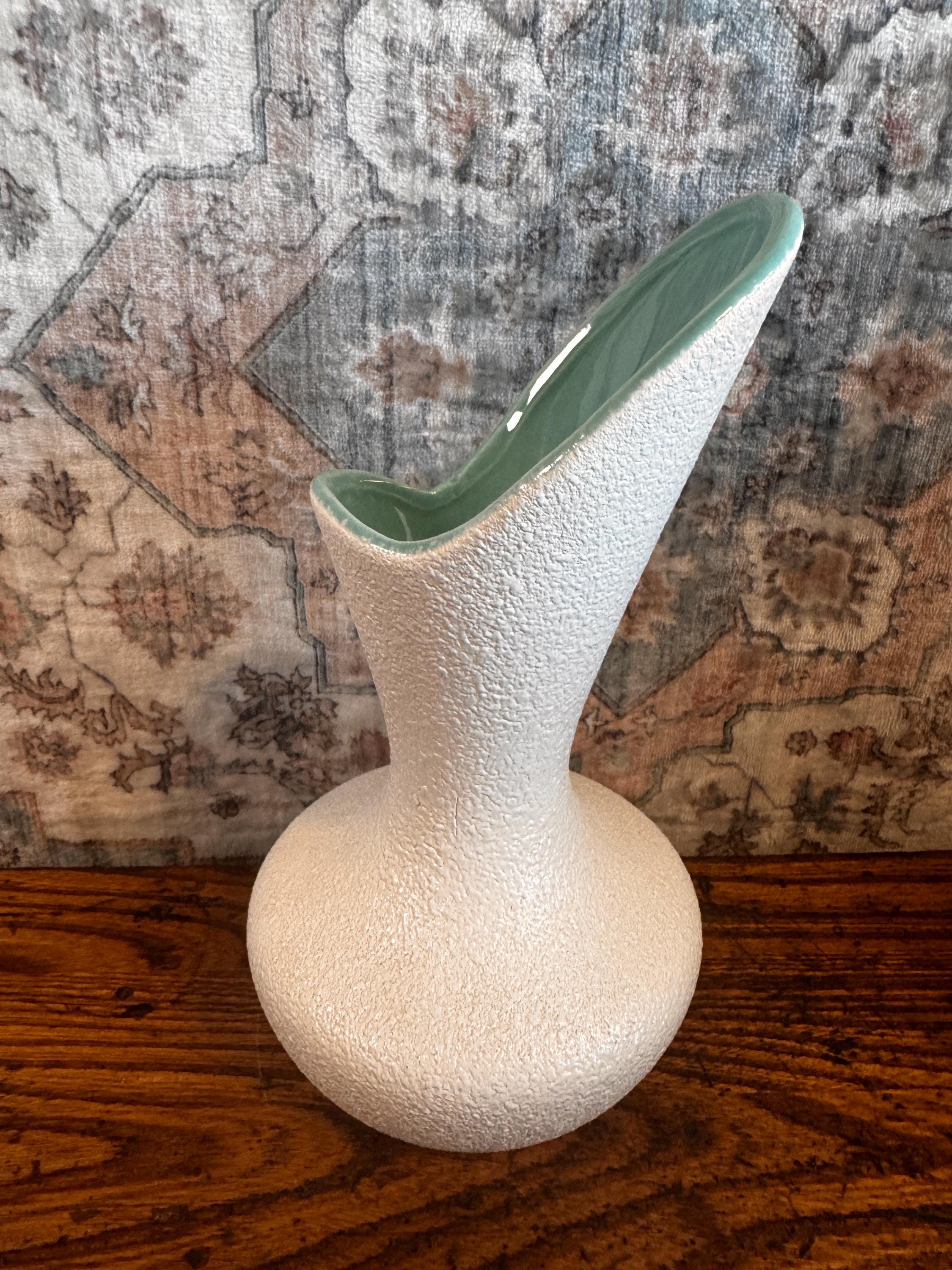 Royal Haeger 1960s Turquoise and White Textured Vase