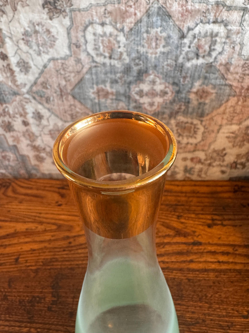 Blendo 1960s Frosted Glass Carafe with Gold Rim