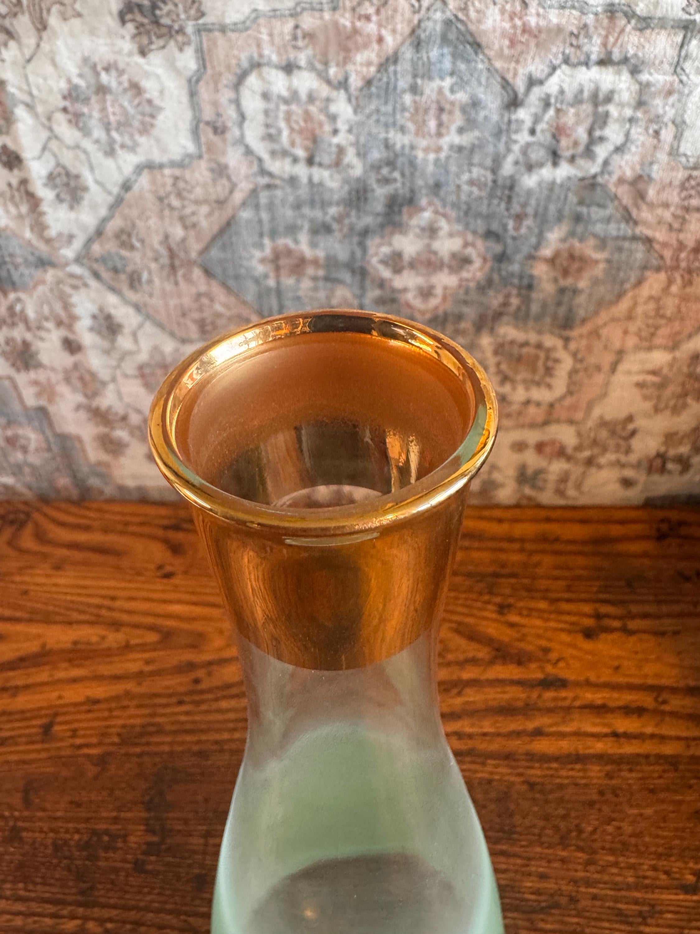 Blendo 1960s Frosted Glass Carafe with Gold Rim