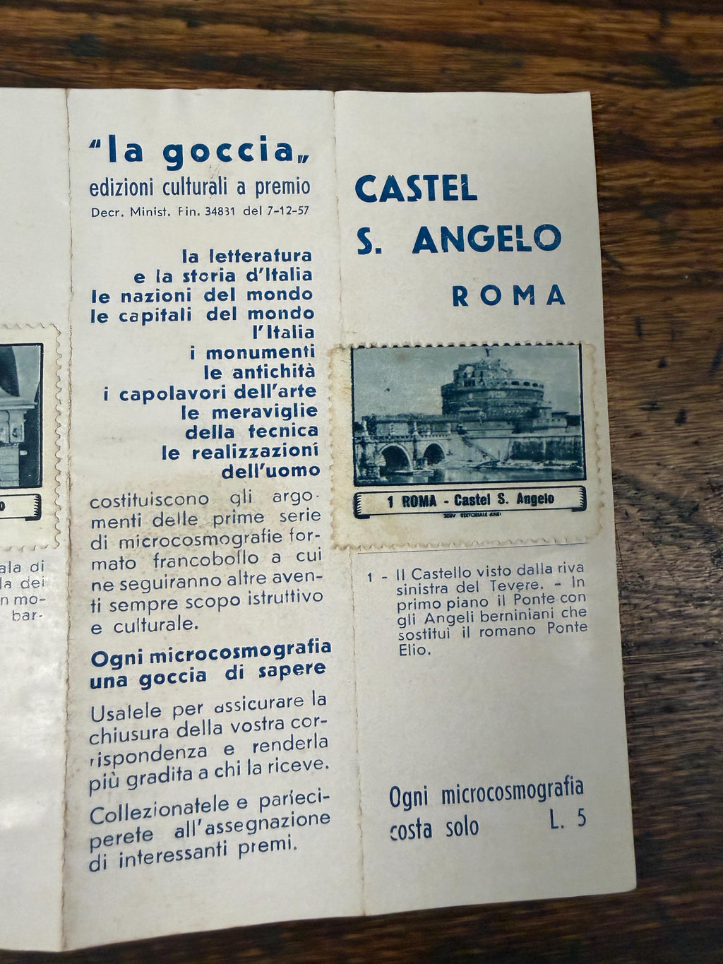 Castel S. Angelo Stamp Booklet with 10 Vintage Stamps, 1950s Rome Ephemera