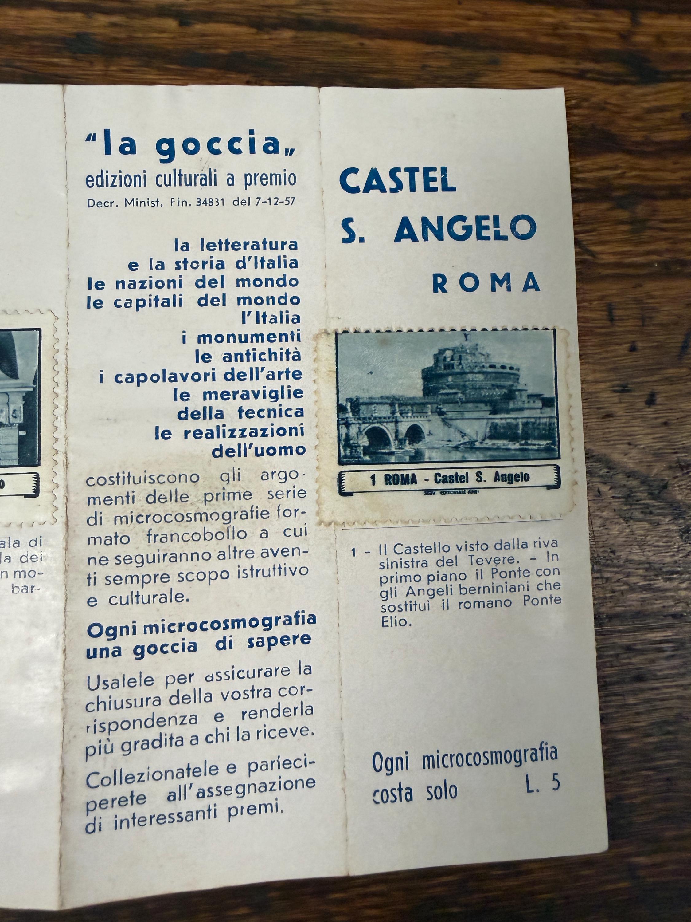 Castel S. Angelo Stamp Booklet with 10 Vintage Stamps, 1950s Rome Ephemera