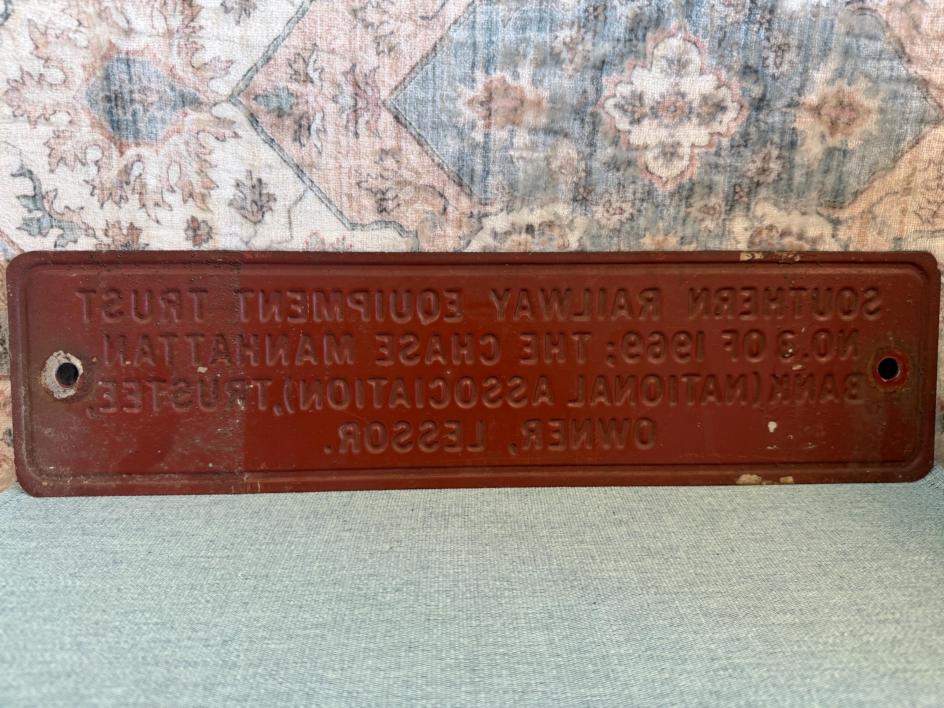 1969 Southern Railway Equipment Trust Plaque