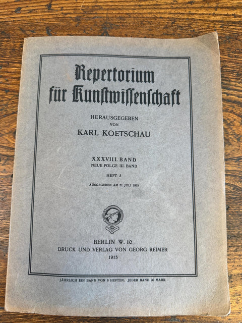 Repertorium für Kunstwissenschaft by Karl Koetschau | 1913 Paperback