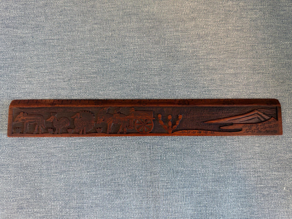 Taormina Carved Wooden Ruler with Animal and Nature Motifs