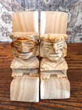Vintage Carved Onyx Stone Head Bookends