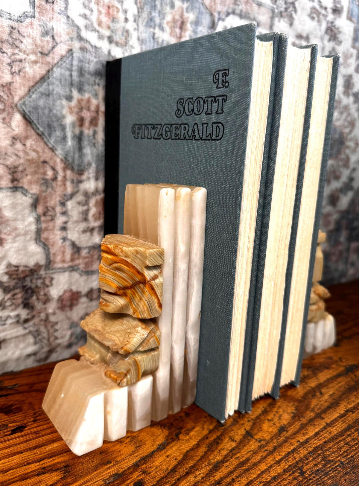 Carved Onyx Stone Head Bookends
