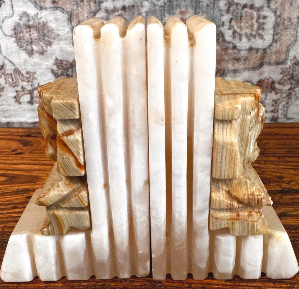 Carved Onyx Stone Head Bookends