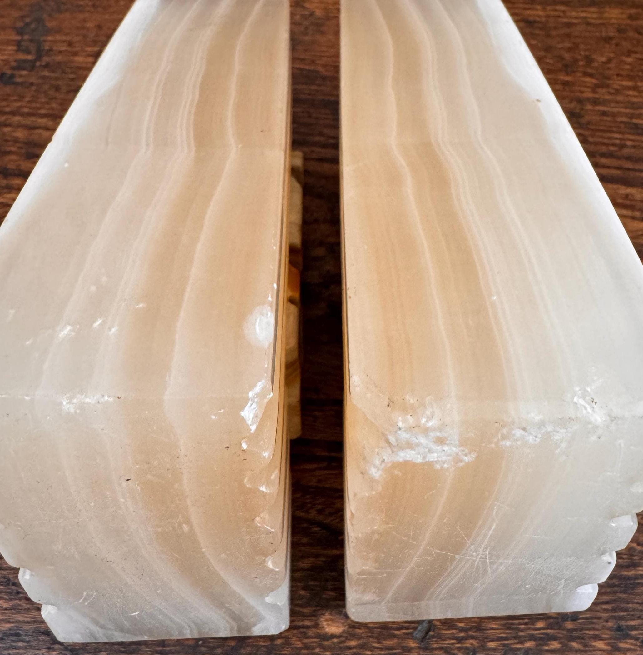 Vintage Carved Onyx Stone Head Bookends