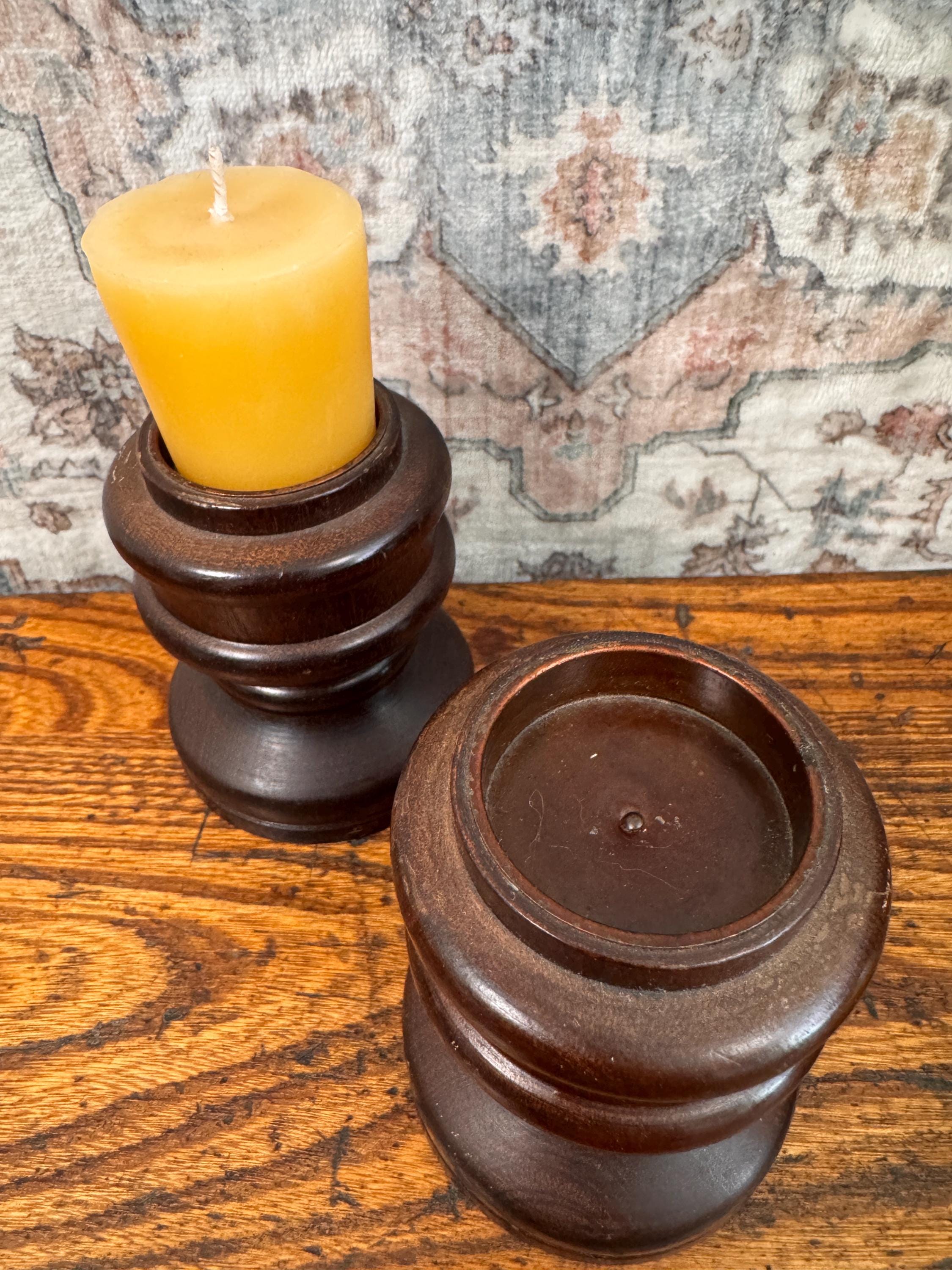 Vintage Turned Wood Votive Candle Holder