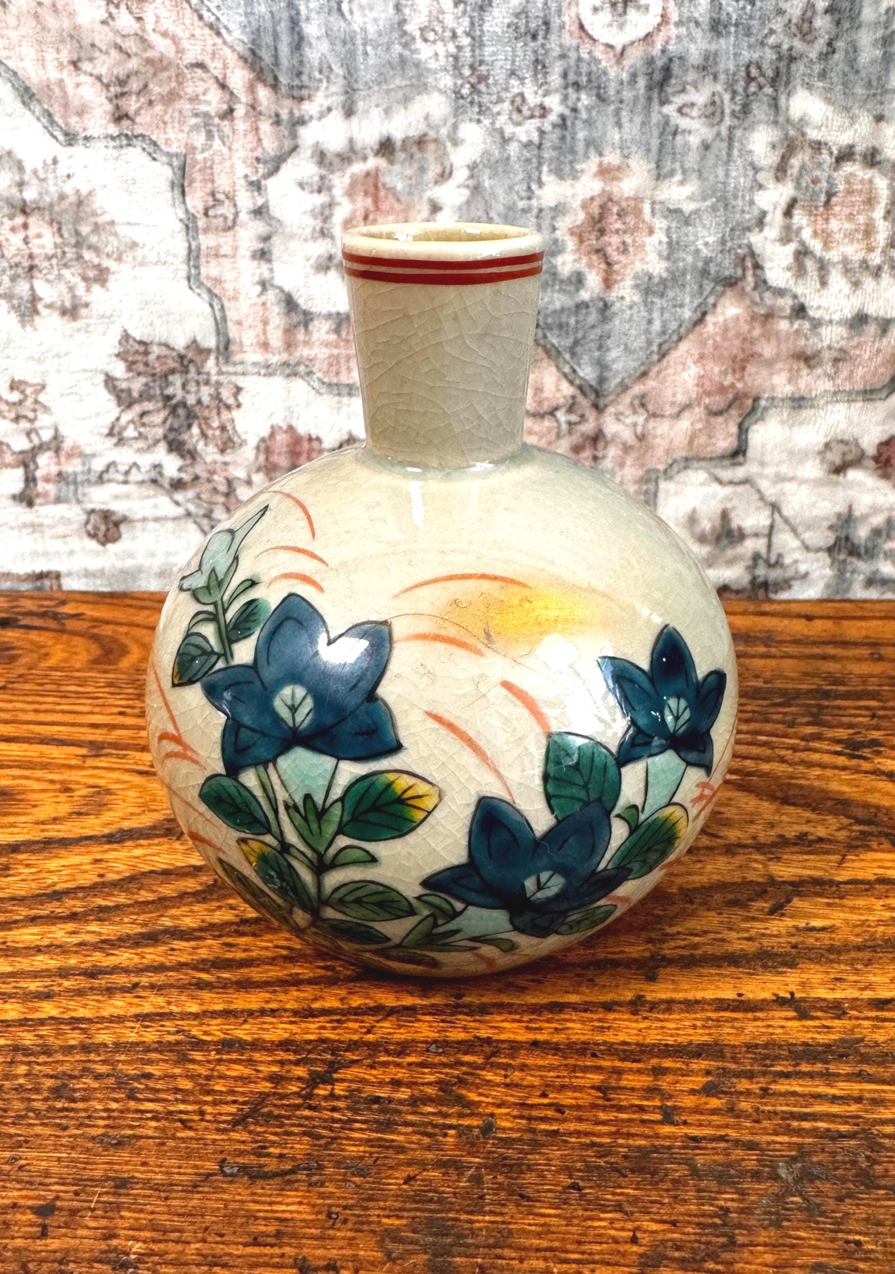 Vintage Kutani Style Green Floral Porcelain Vase