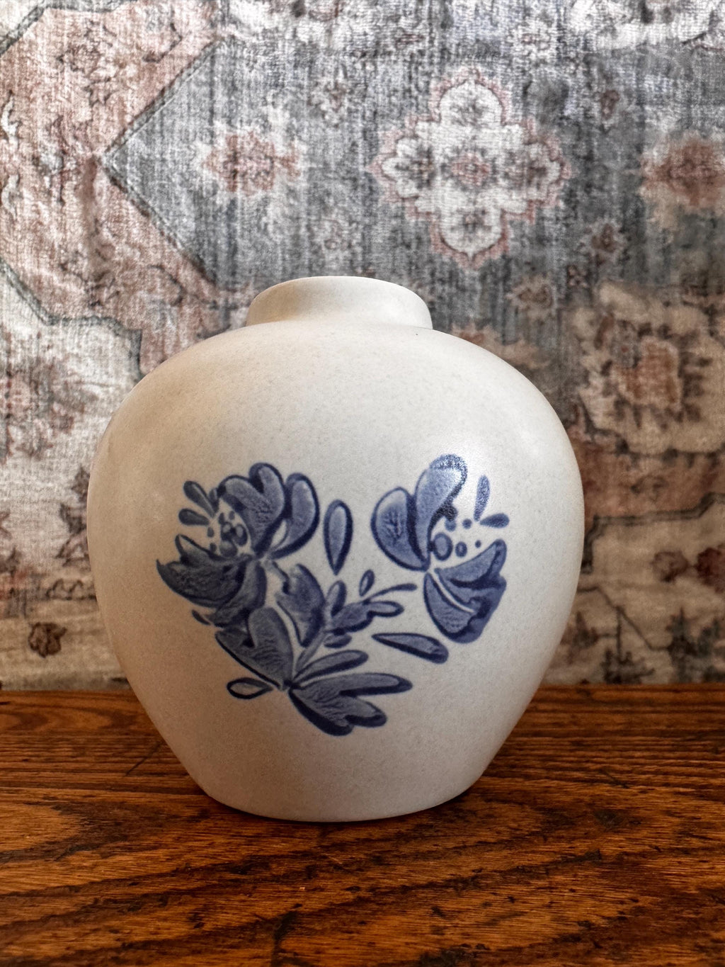 Vintage Pfaltzgraff Yorktowne Blue Floral Stoneware Bud Vase