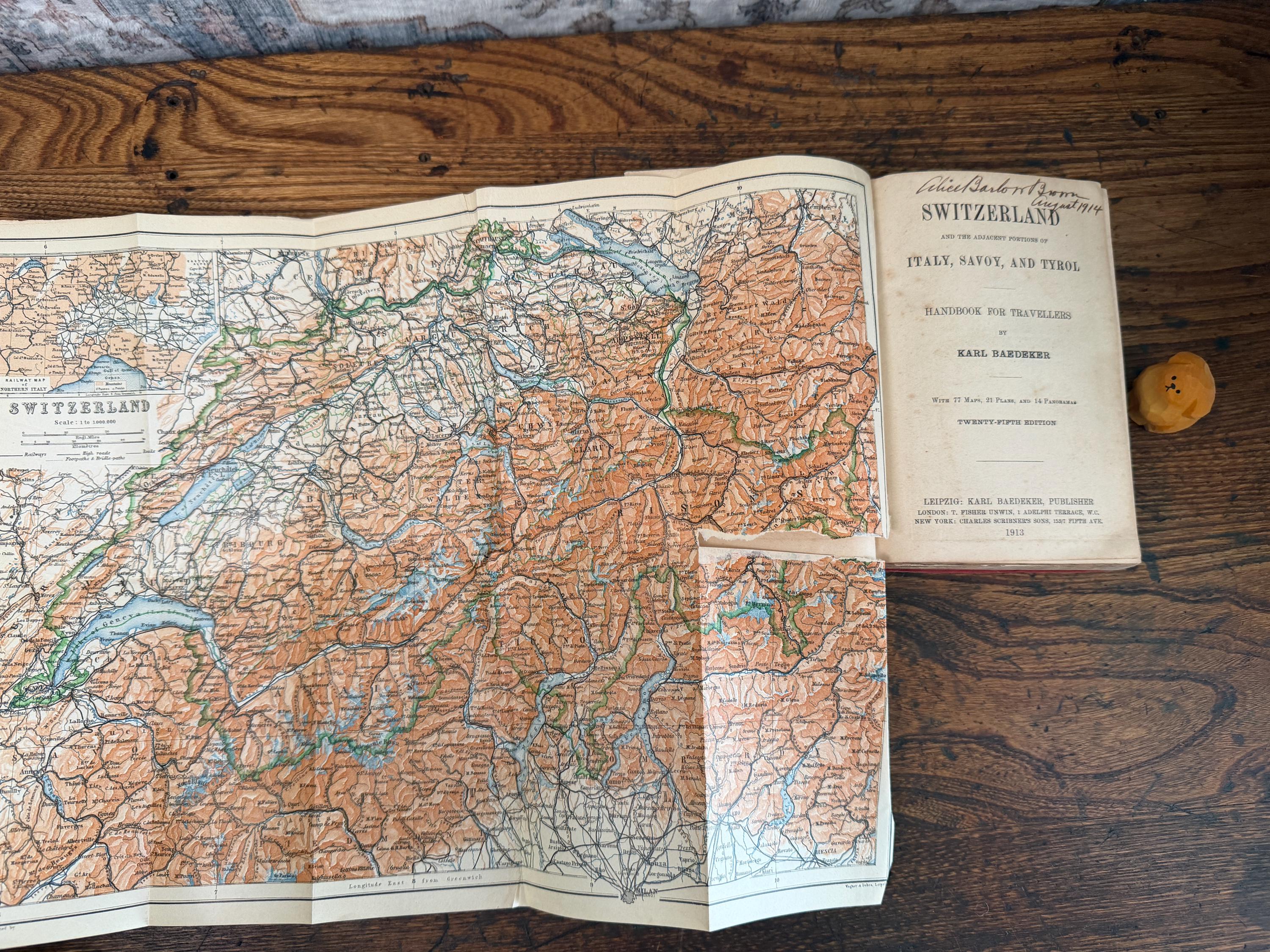 Antique 1913 Baedeker Switzerland Travel Guide Karl Baedeker Red Hardcover