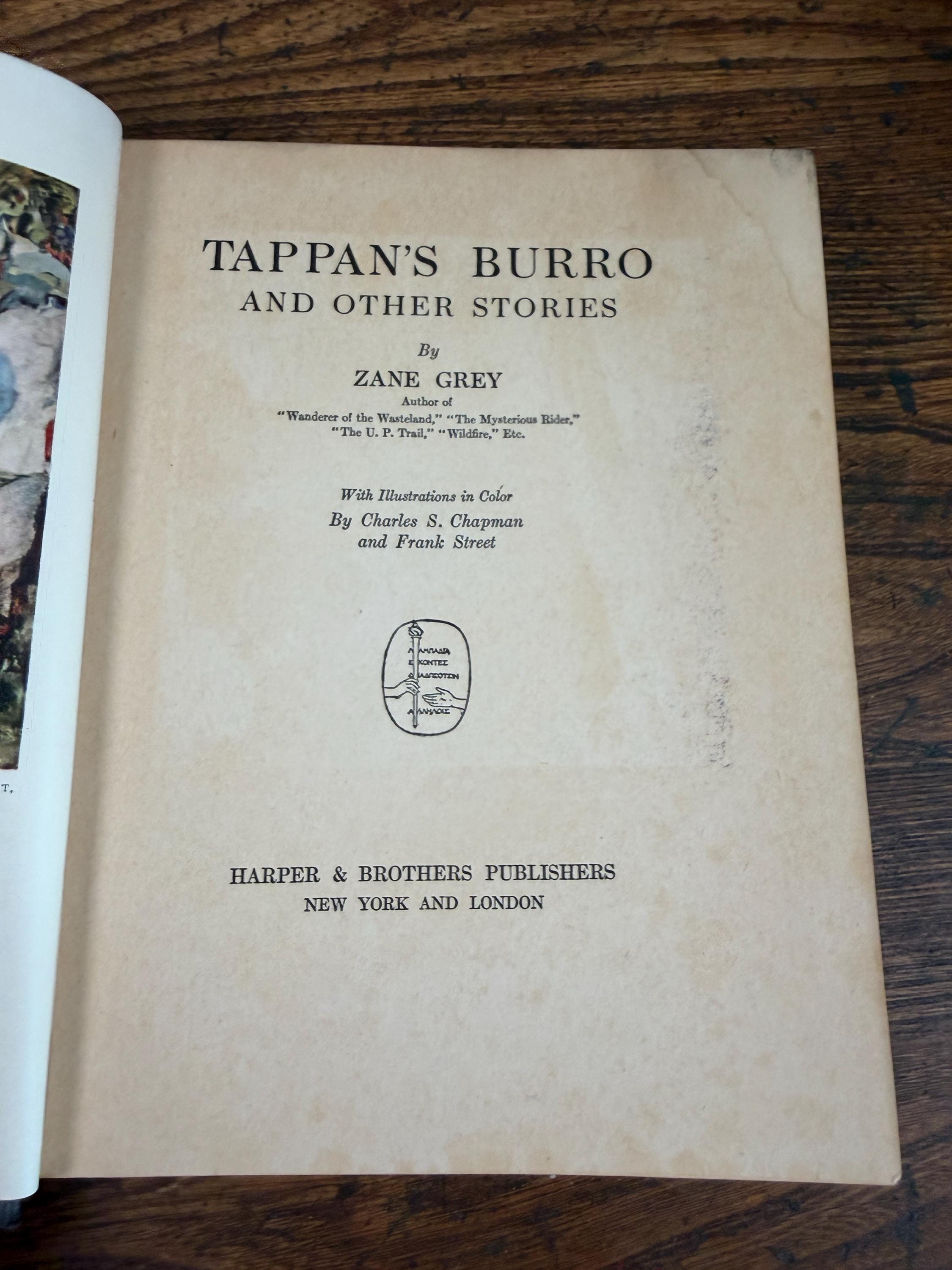 1923 Tappan's Burro by Zane Grey Harper Hardcover Western Illustrated Book