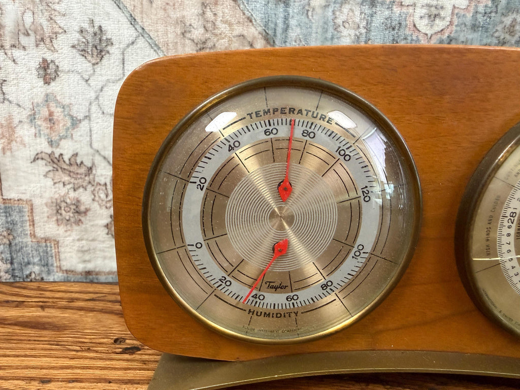 Vintage 1960s Taylor Stormoguide Weather Station Barometer Thermometer Hygrometer Wood Wall Decor Mid Century