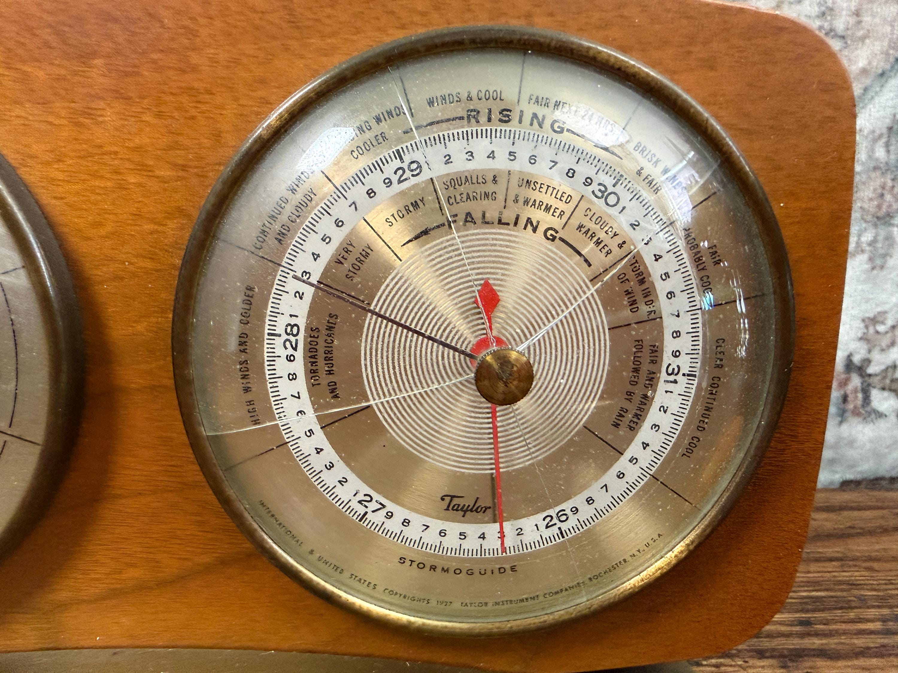 Vintage 1960s Taylor Stormoguide Weather Station Barometer Thermometer Hygrometer Wood Wall Decor Mid Century