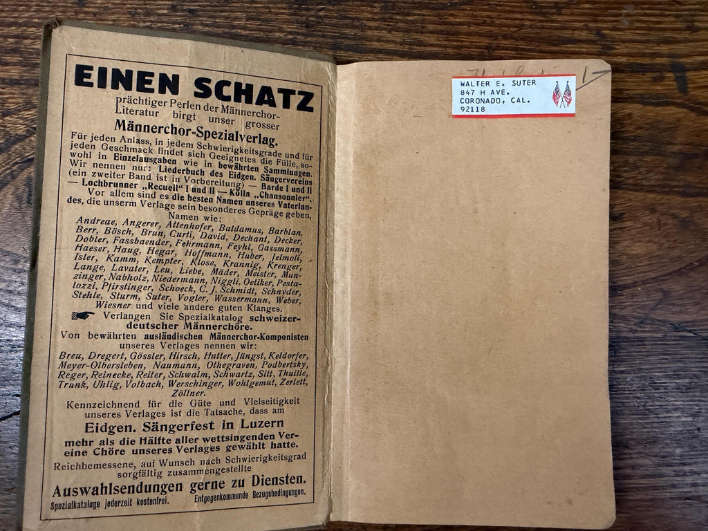 Antique 1922 Swiss Gymnastics Federation Songbook Paperback Music Book