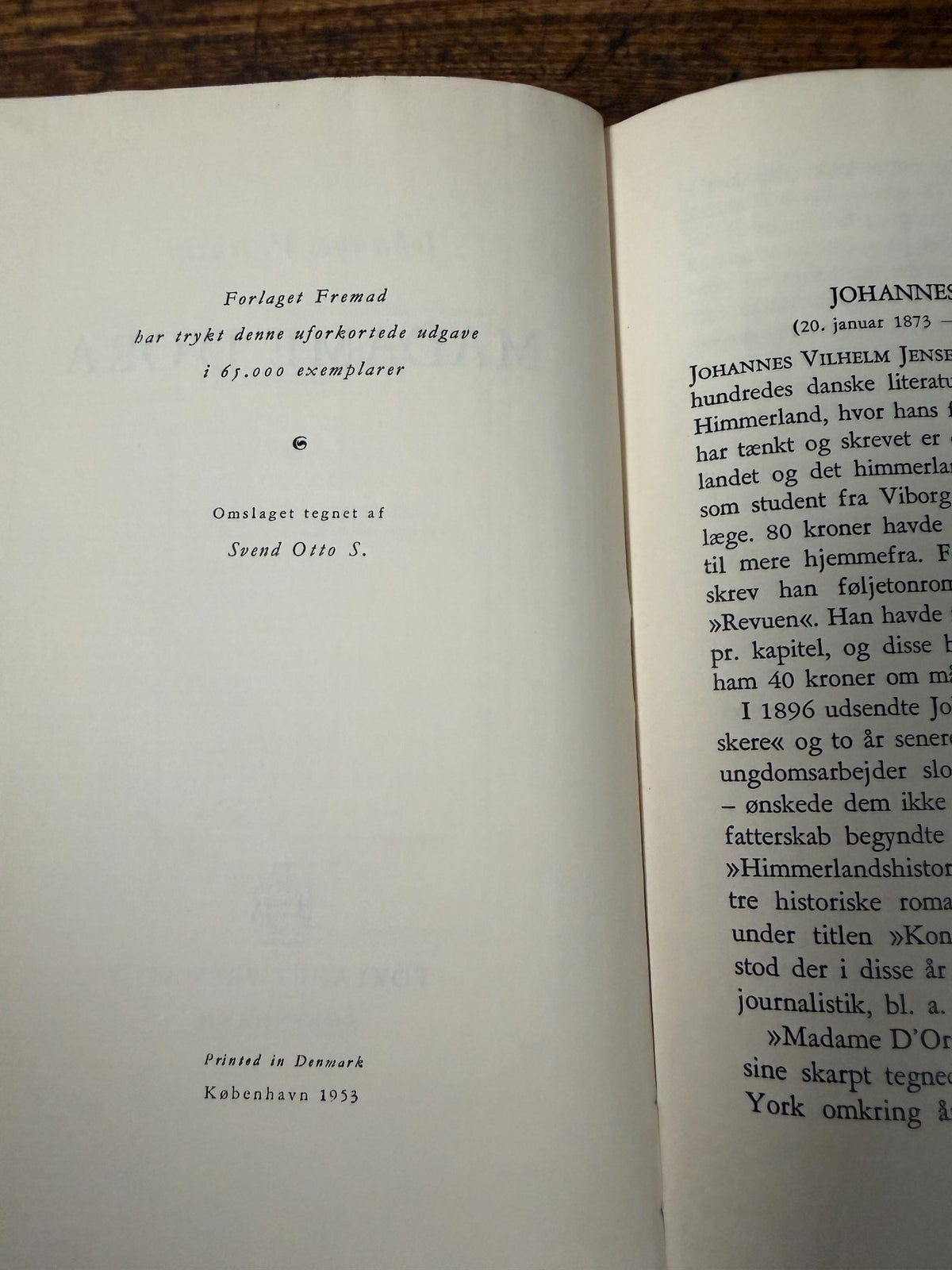 Madame D’Ora by Johannes V. Jensen | 1953 Danish Hardcover Novel