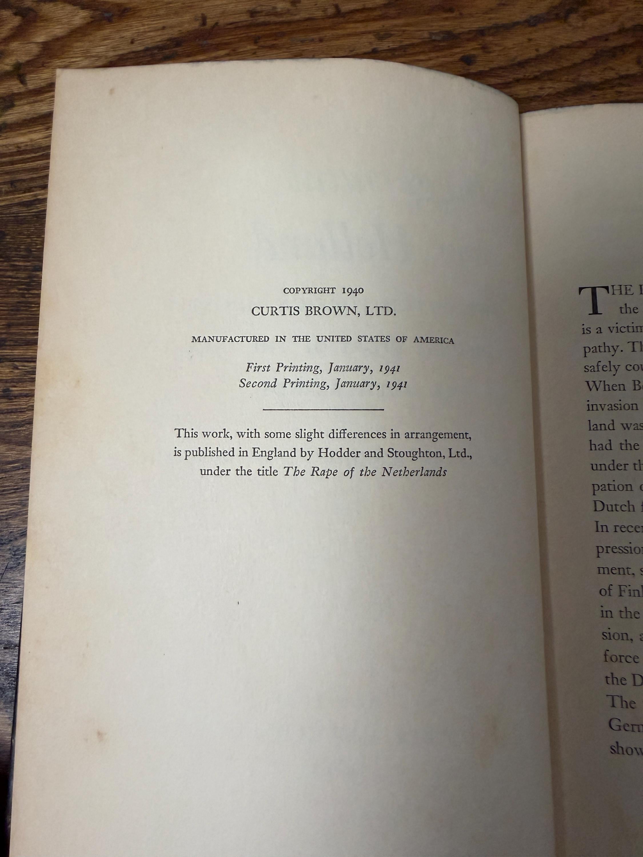 Juggernaut Over Holland by E. N. van Kleffens | 1941 Hardback, Second Printing