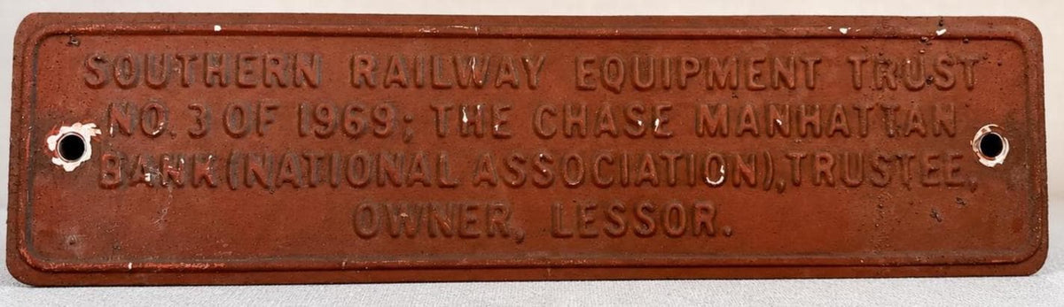 1969 Southern Railway Equipment Trust Plaque