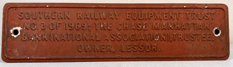 1969 Southern Railway Equipment Trust Plaque