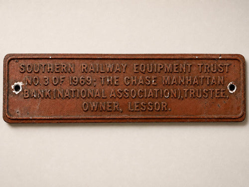 1969 Southern Railway Equipment Trust Plaque