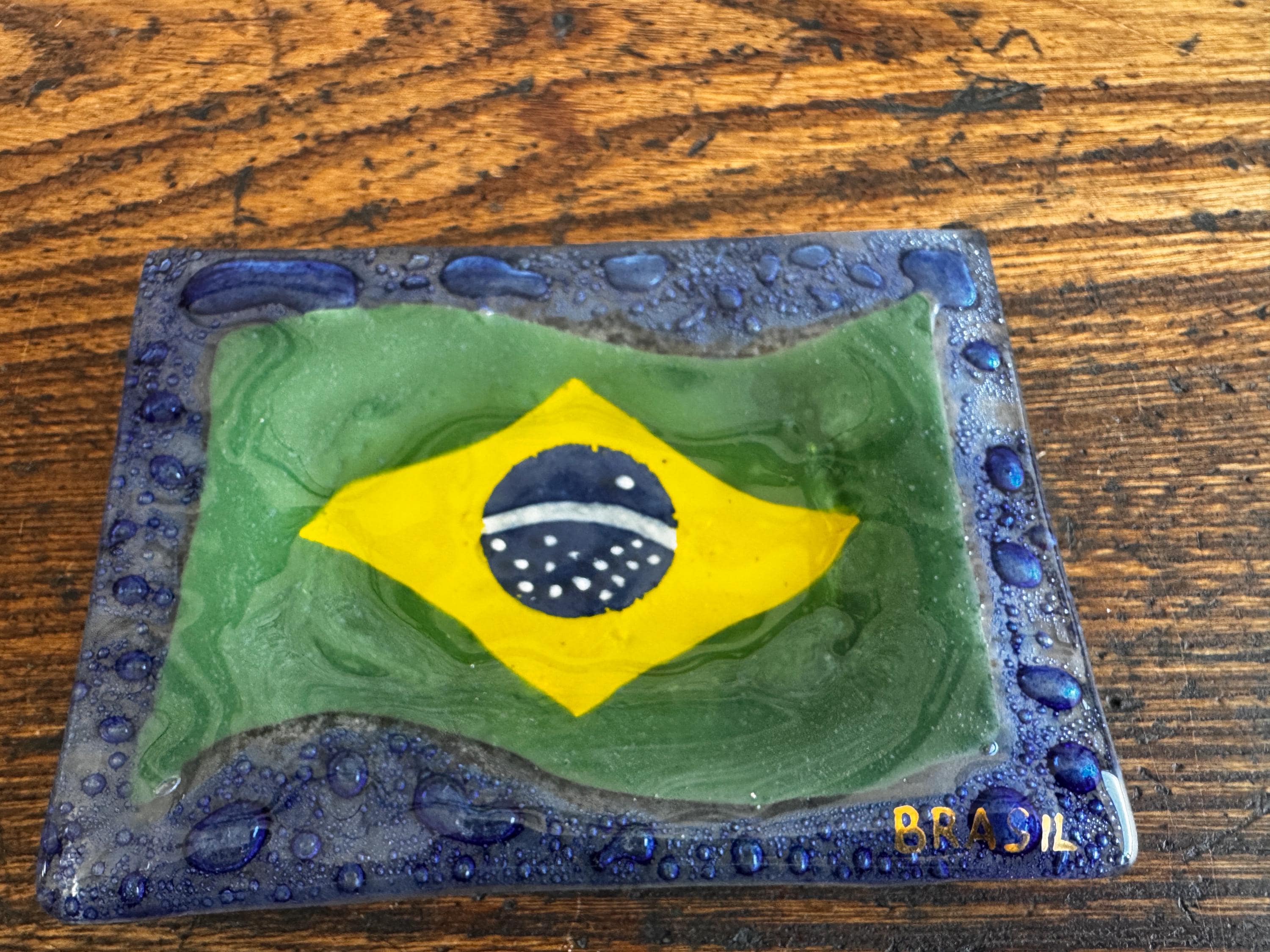 Brasil Flag Glass Decorative Plate