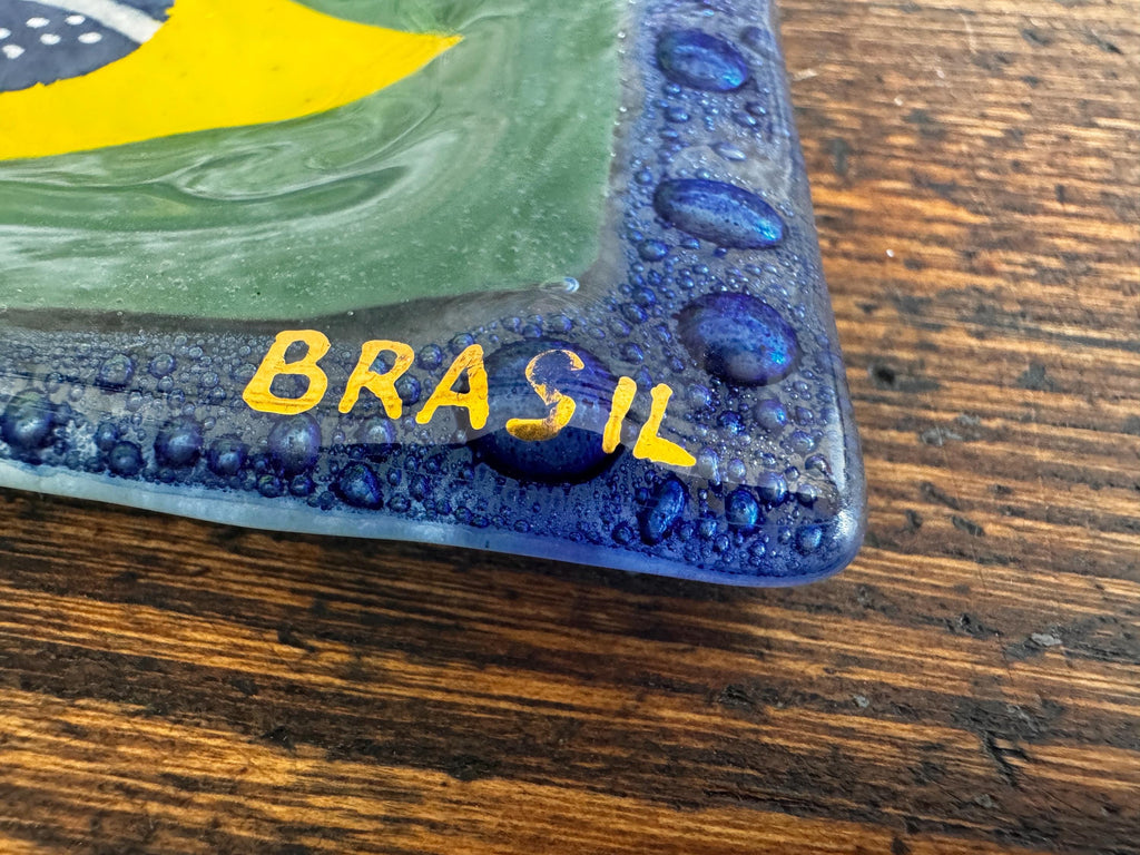 Brasil Flag Glass Decorative Plate