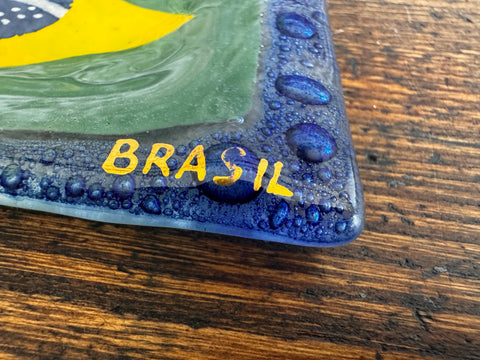 Brasil Flag Glass Decorative Plate
