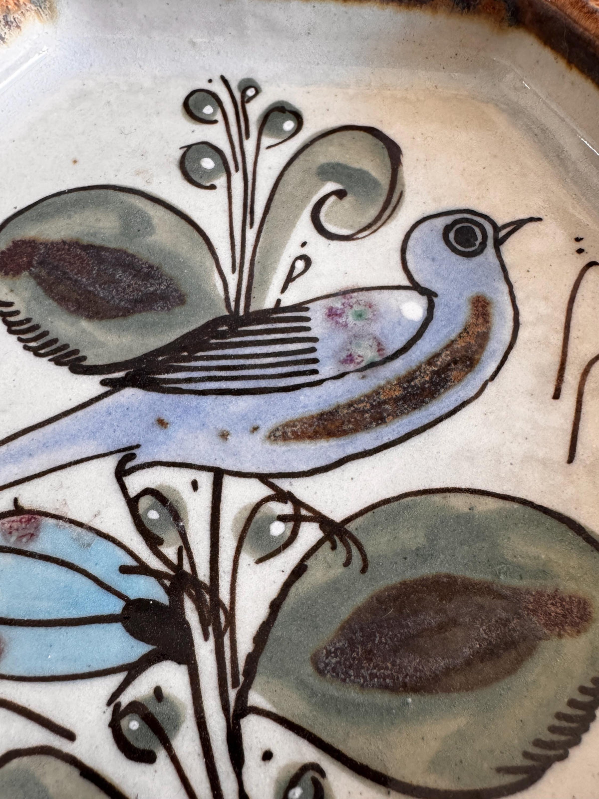Hand-Painted Mexican Ceramic Bird Tray by Ken Edwards