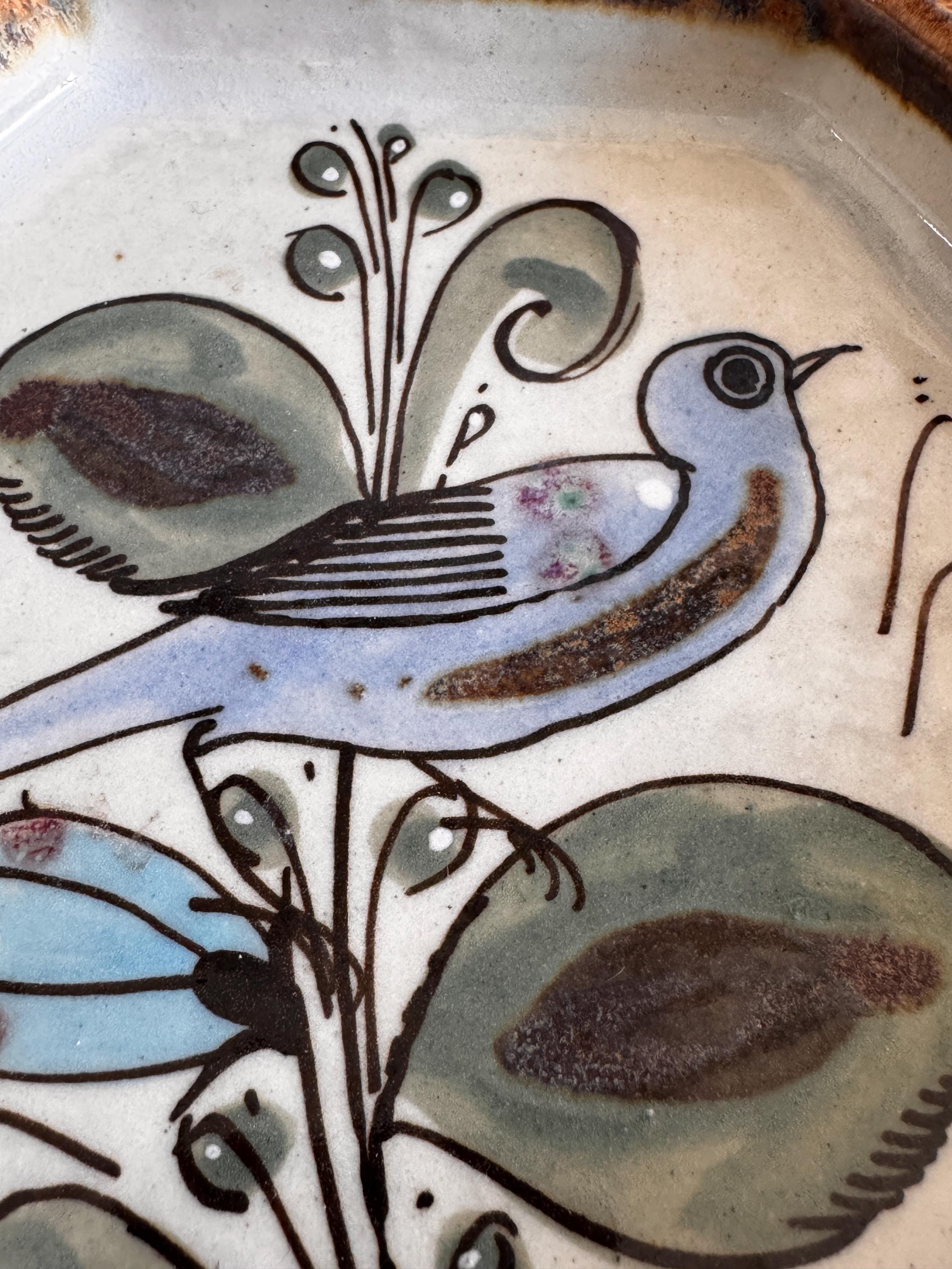 Hand-Painted Mexican Ceramic Bird Tray by Ken Edwards