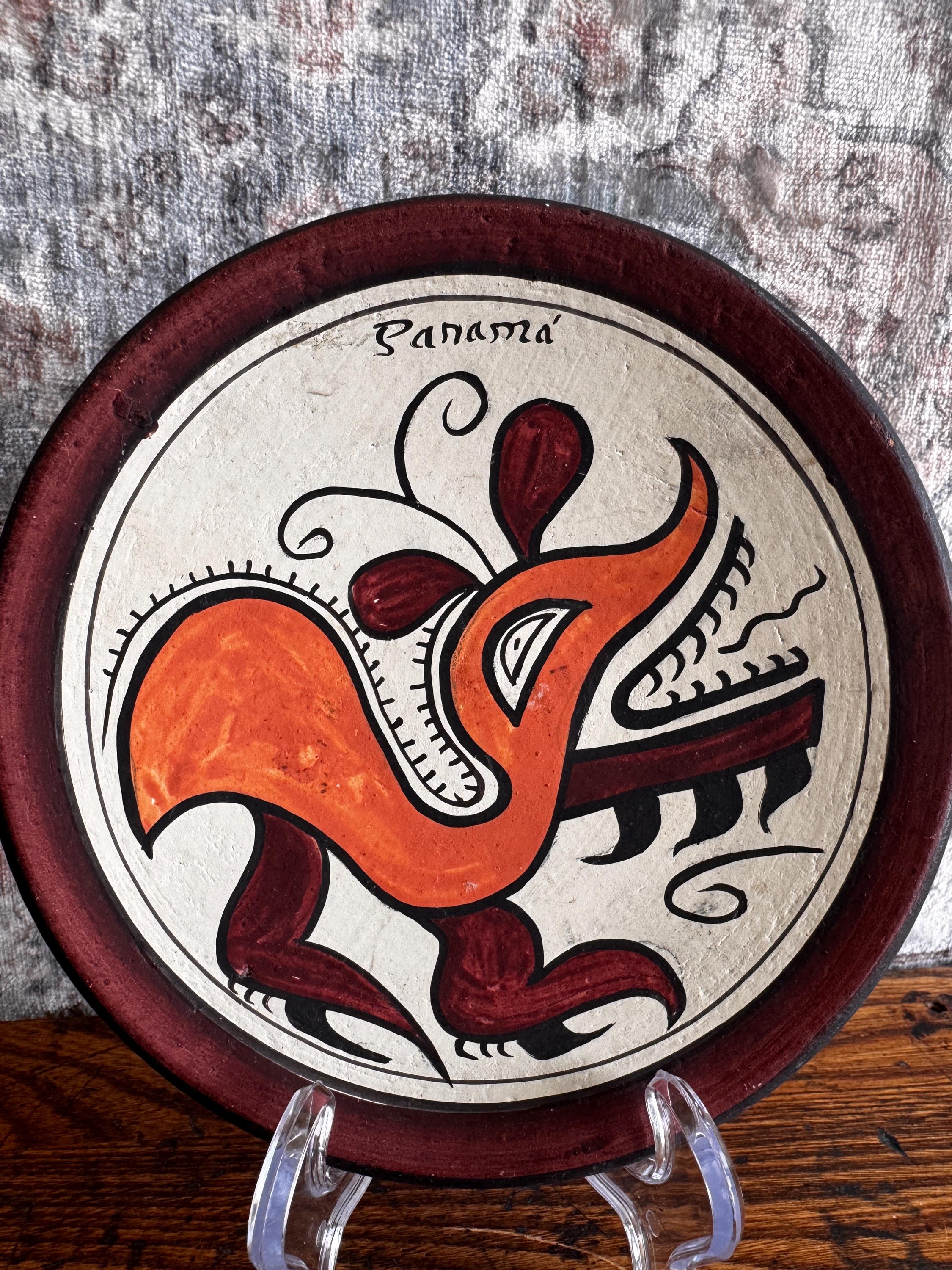 Panama Terracotta Decorative Plate with Hand-Painted Design