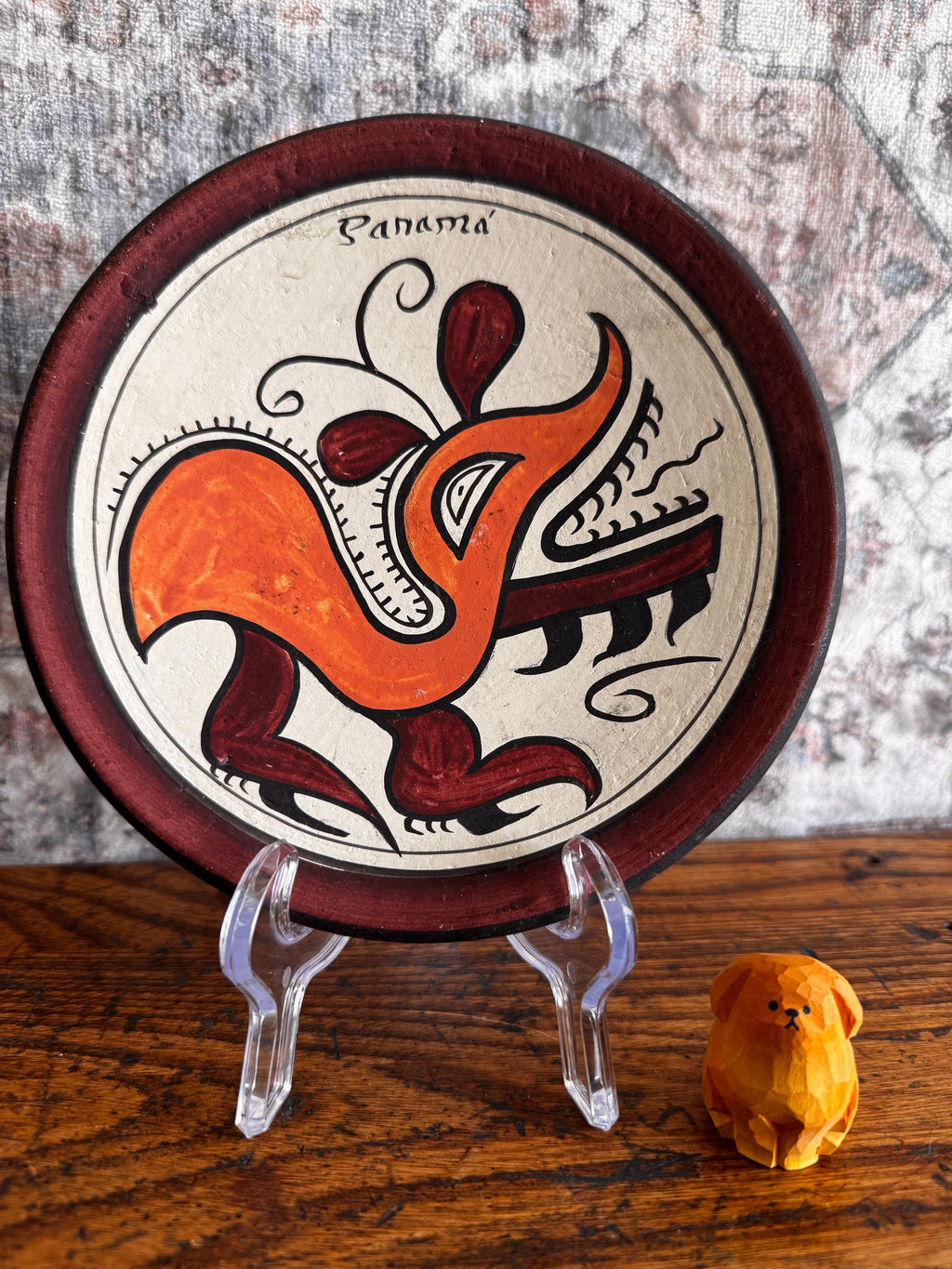 Panama Terracotta Decorative Plate with Hand-Painted Design