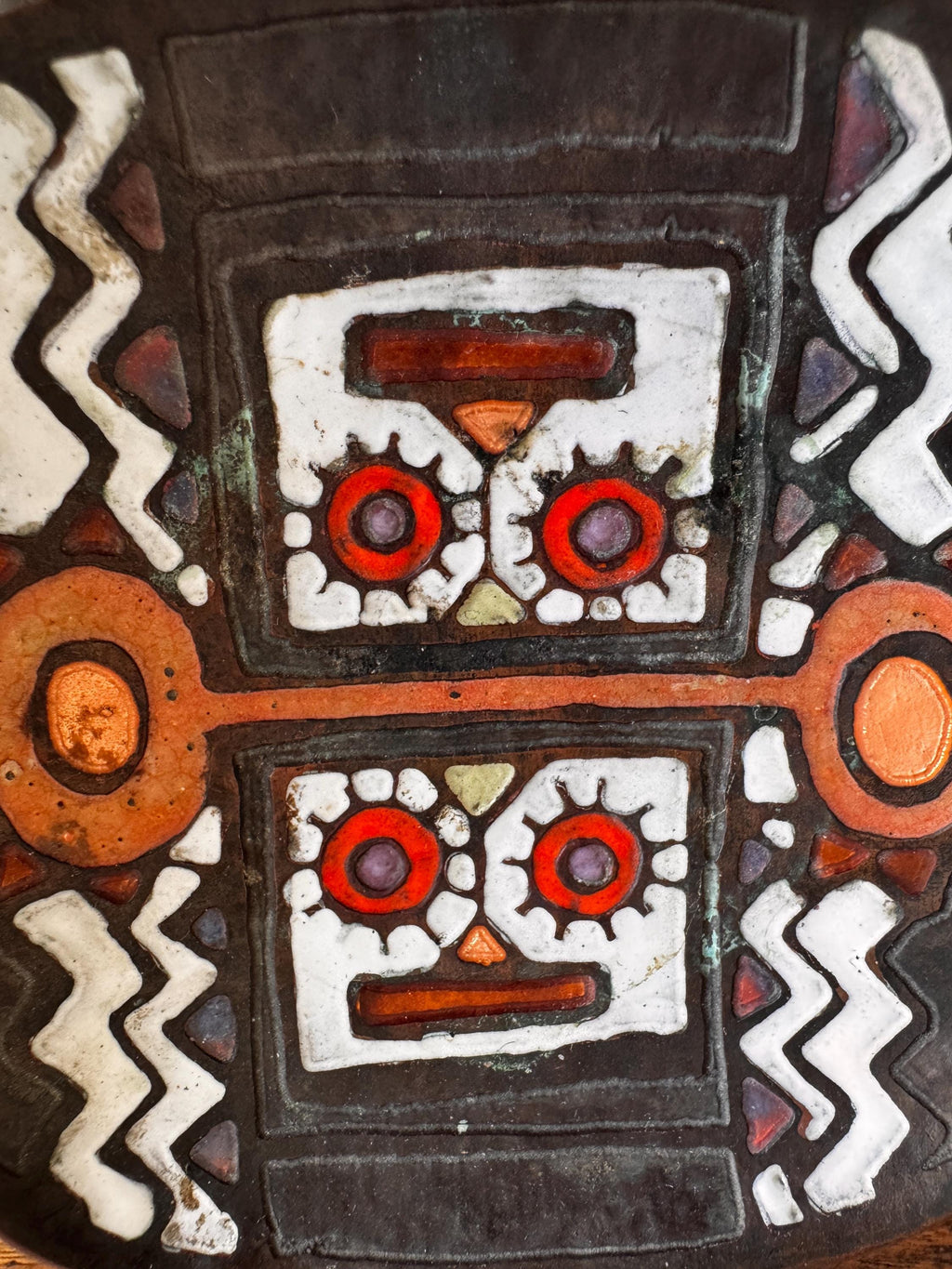 Enameled Copper Aztec Plate by Mimi Massone, Chile