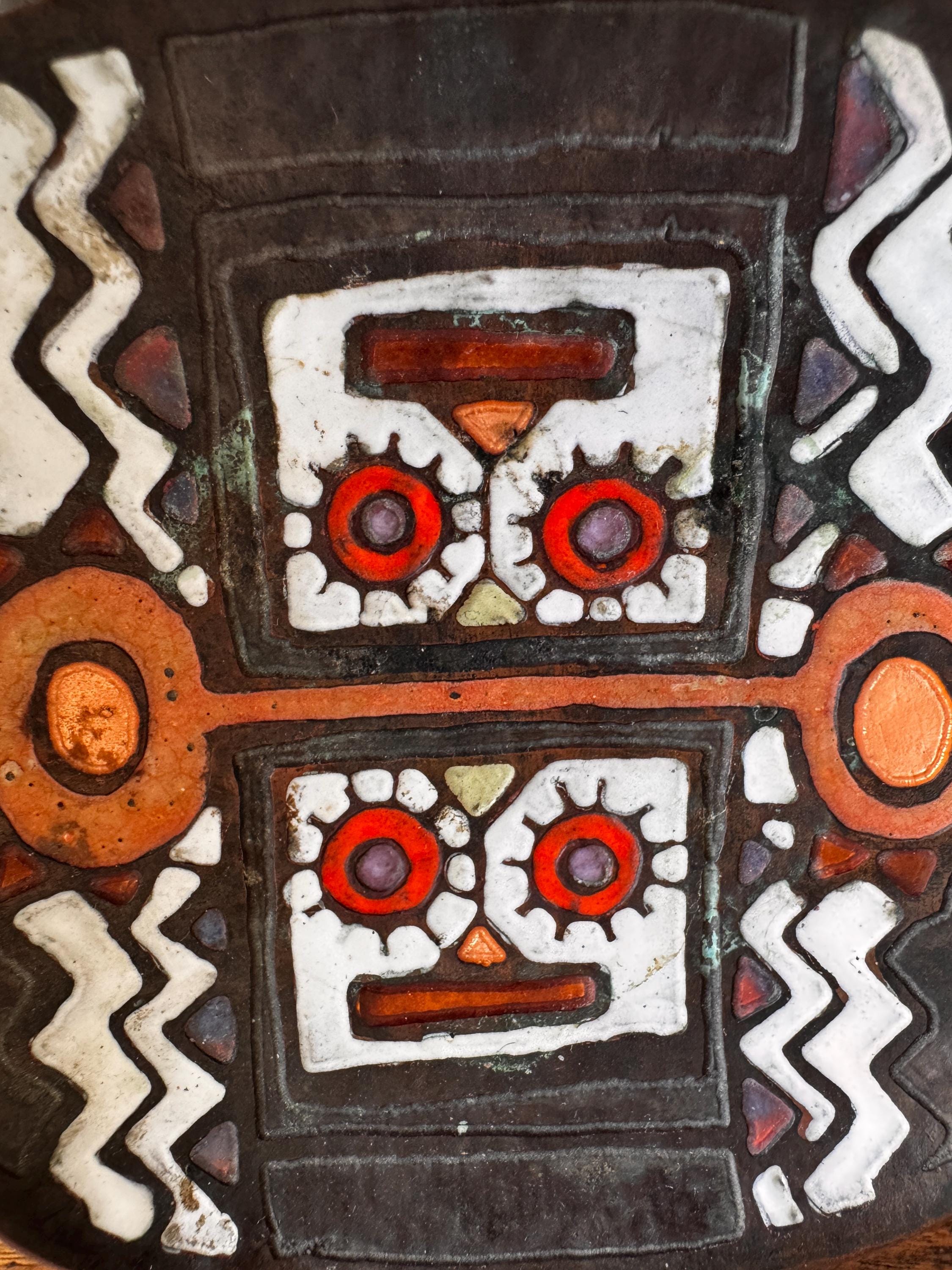 Enameled Copper Aztec Plate by Mimi Massone, Chile